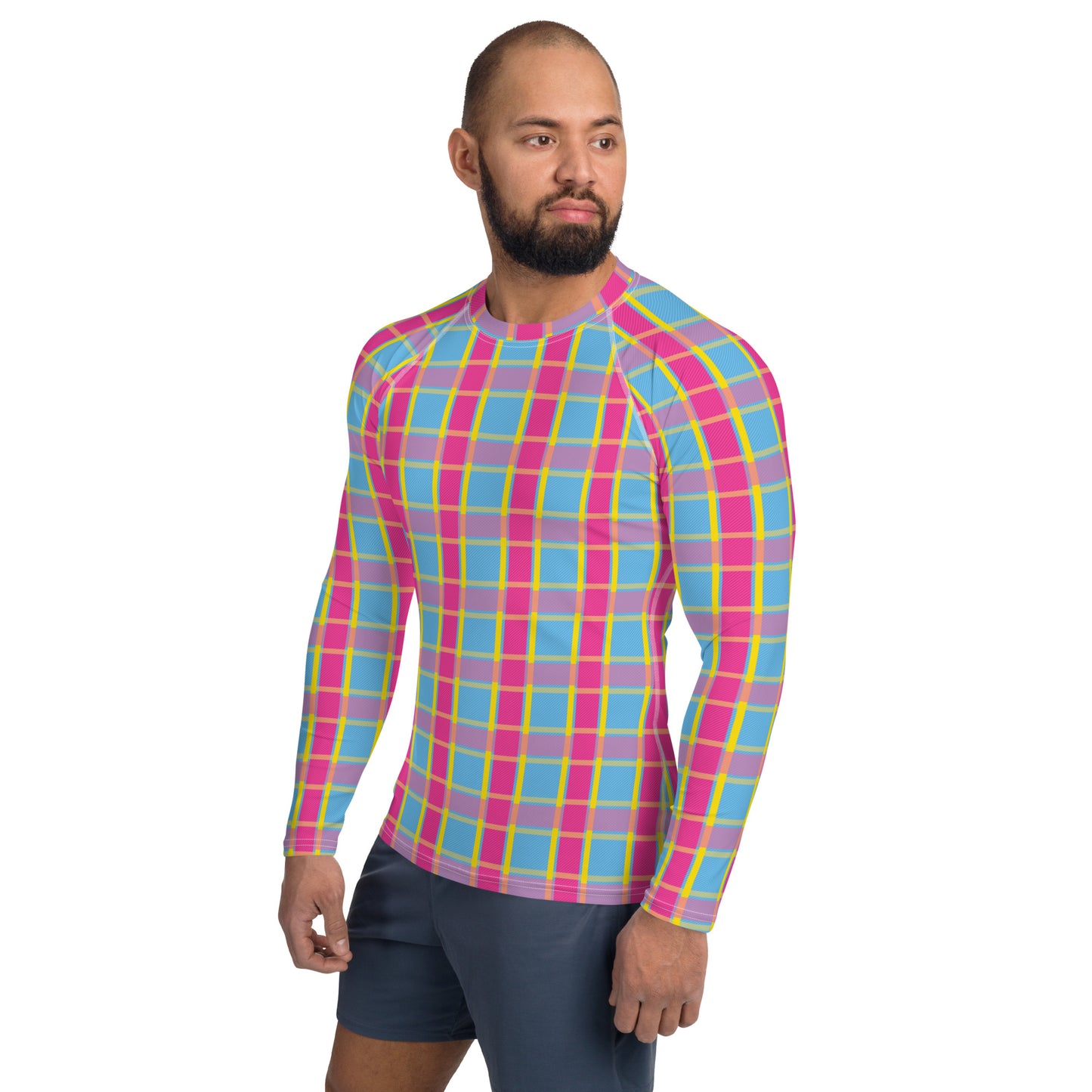 Pansexual Pride Men’s Rash Guard - LGBTQIA Pink, Blue, Yellow Athletic Fitted Long Sleeve Shirt - Parade Club Vacation Running Swimming