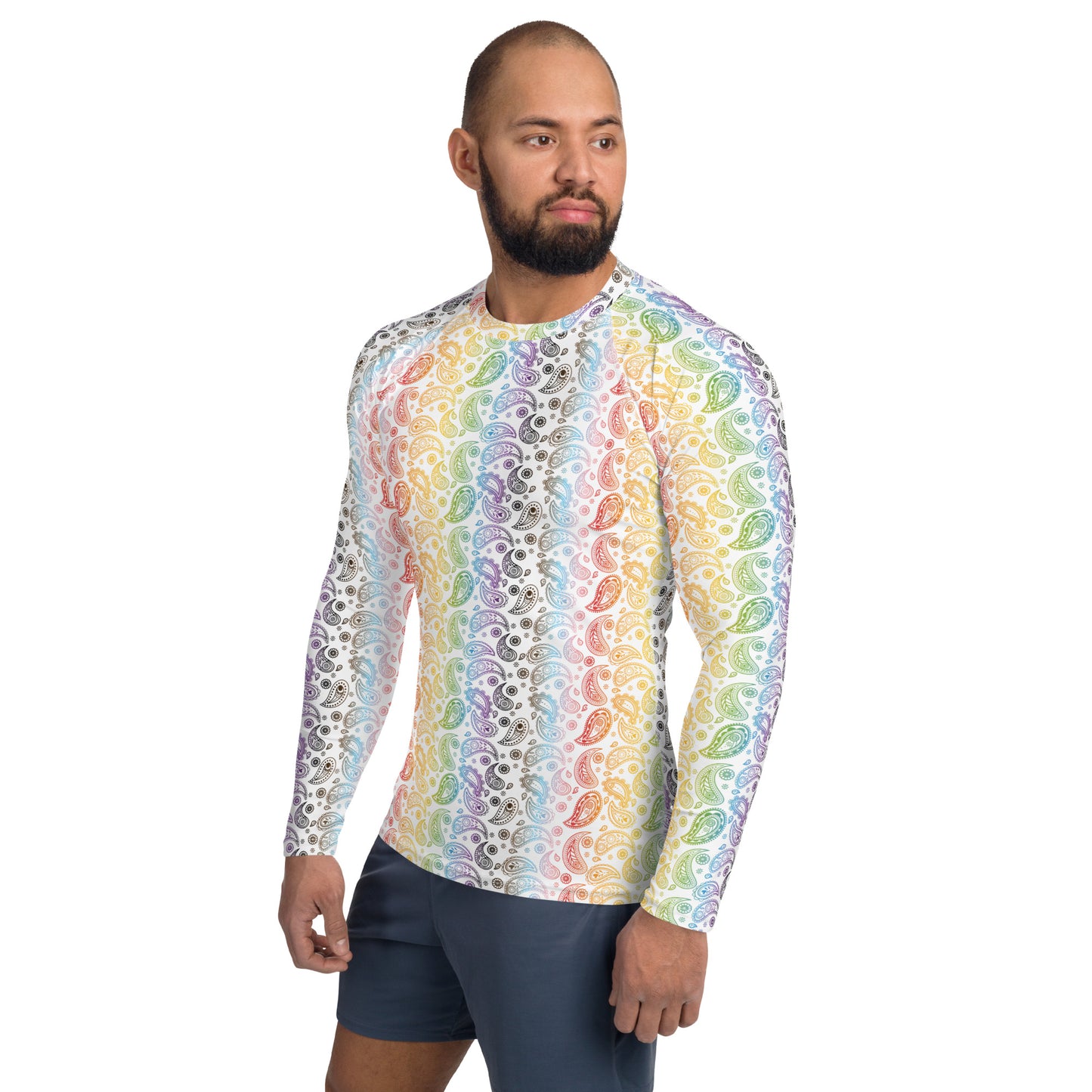 Progress Pride Men’s Rash Guard - LGBTQIA Red, Orange, Yellow, Green, Rainbow, Purple, Black, Pink and White Athletic Fitted Long Sleeve Shirt - Parade Club Vacation Running Swimming