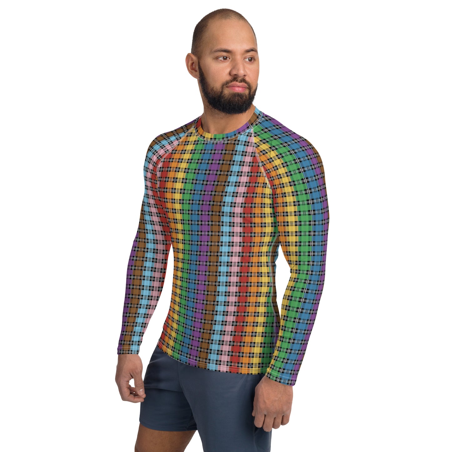 Progress Pride Men’s Rash Guard - LGBTQIA Red, Orange, Yellow, Green, Rainbow, Purple, Black, Pink and White Athletic Fitted Long Sleeve Shirt - Parade Club Vacation Running Swimming