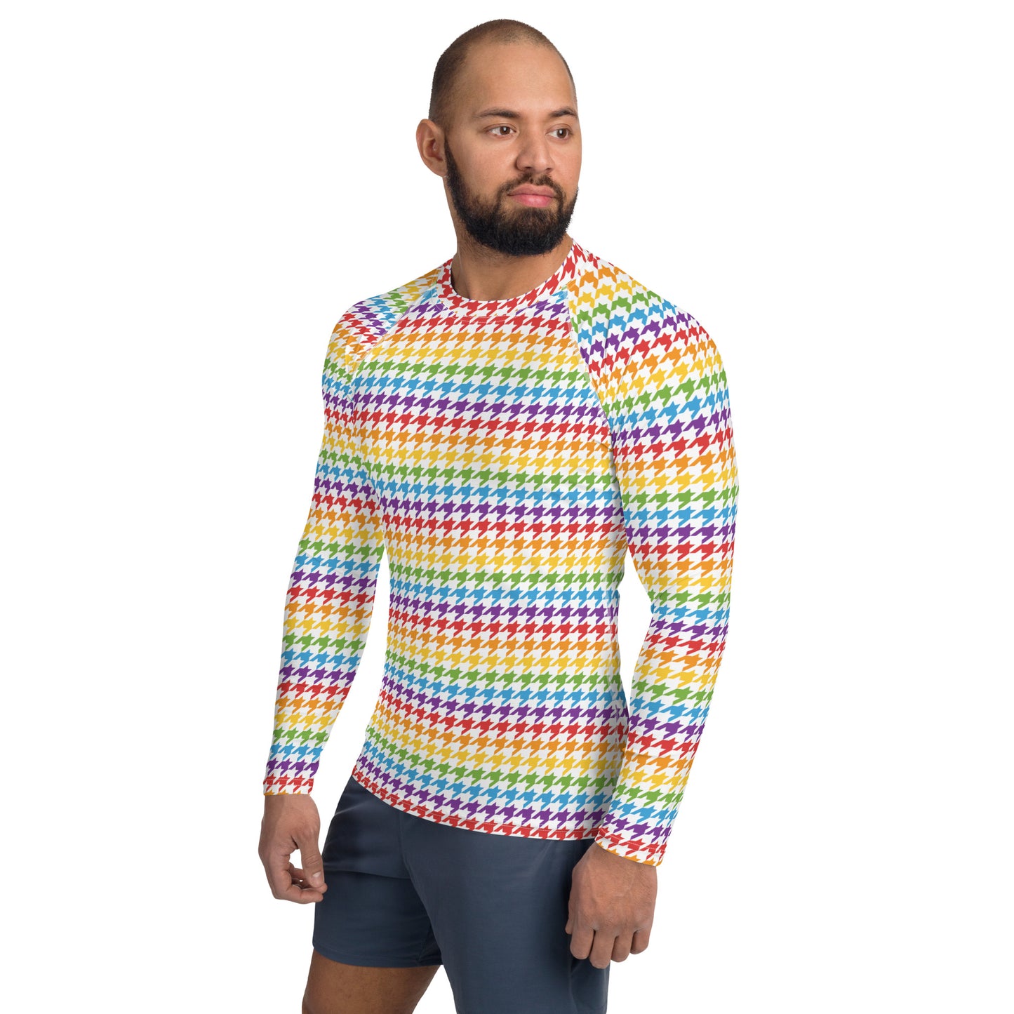 Rainbow Pride Men’s Rash Guard - LGBTQIA Red, Orange, Yellow, Green, Blue, Indigo, and Viole Athletic Fitted Long Sleeve Shirt - Parade Club Vacation Running Swimming