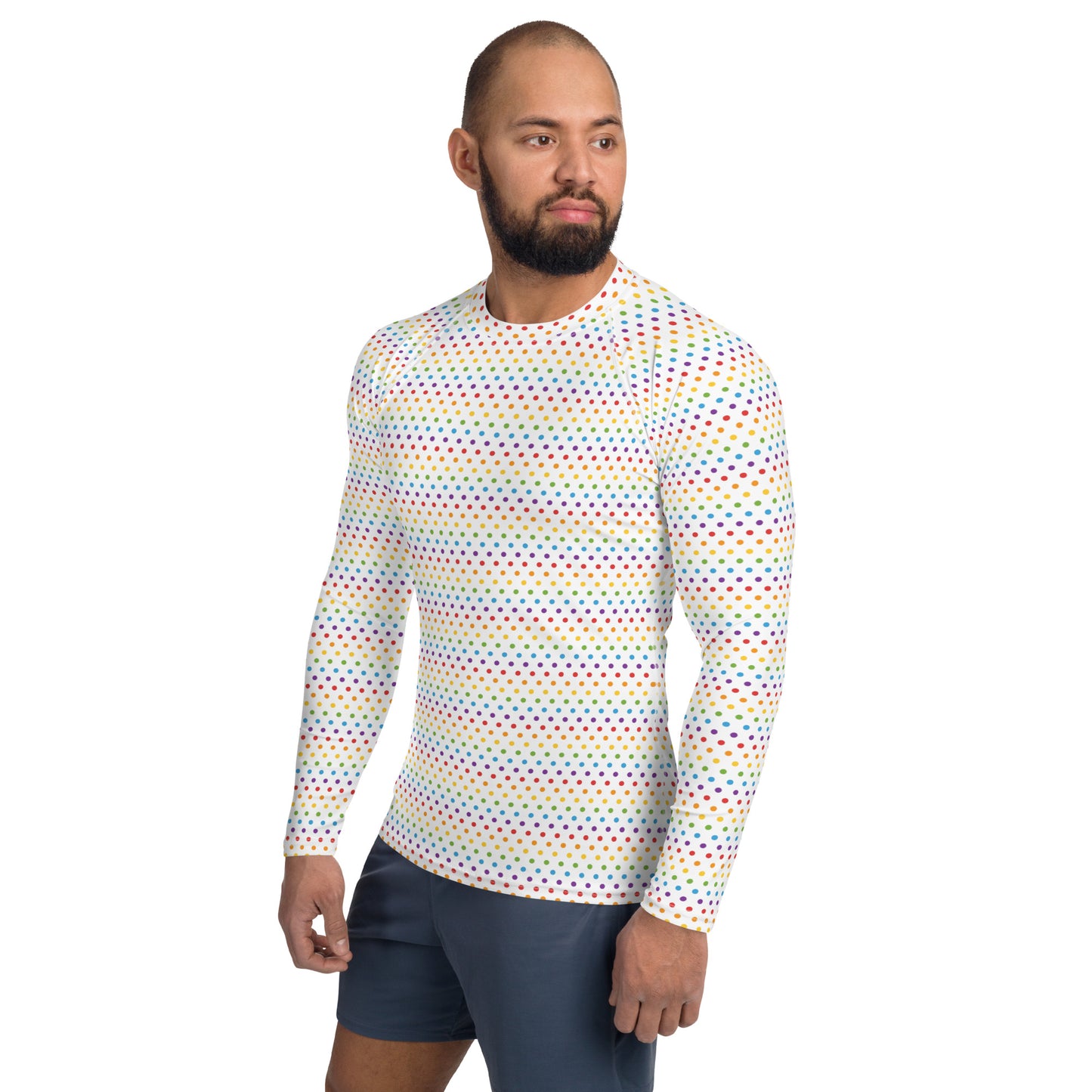 Rainbow Pride Men’s Rash Guard - LGBTQIA Red, Orange, Yellow, Green, Blue, Indigo, and Viole Athletic Fitted Long Sleeve Shirt - Parade Club Vacation Running Swimming