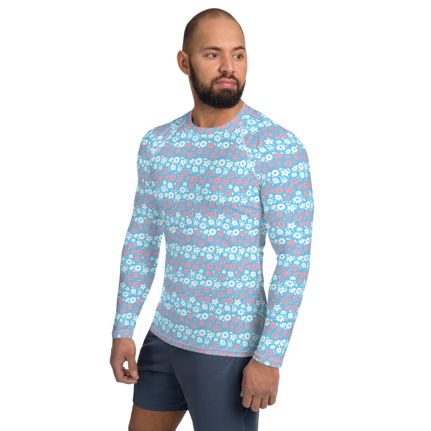 Transgender Pride Men’s Rash Guard - LGBTQIA Pink White Blue Athletic Fitted Long Sleeve Shirt - Parade Club Vacation Running Swimming