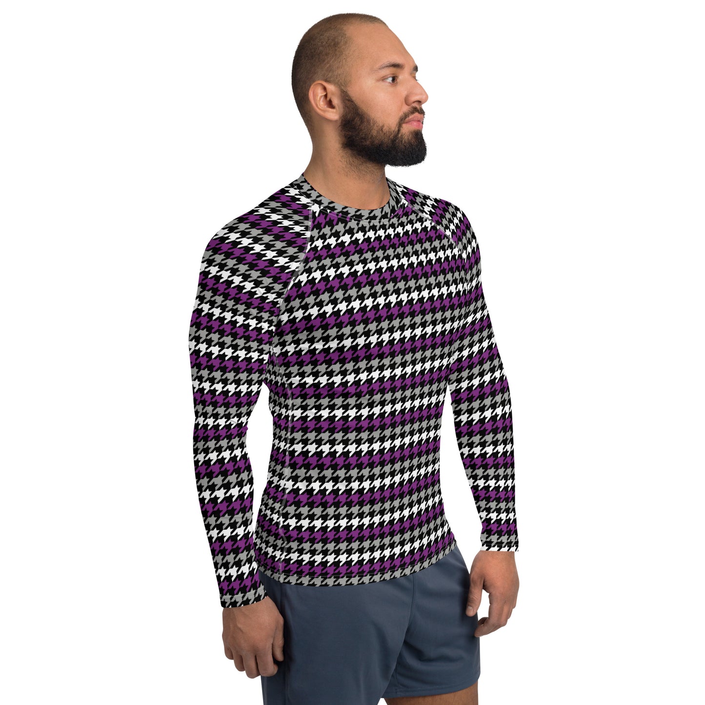 Asexual Pride Men’s Rash Guard - LGBTQIA Black, Gray, Purple, and White Athletic Fitted Long Sleeve Shirt - Parade Club Vacation Running Swimming