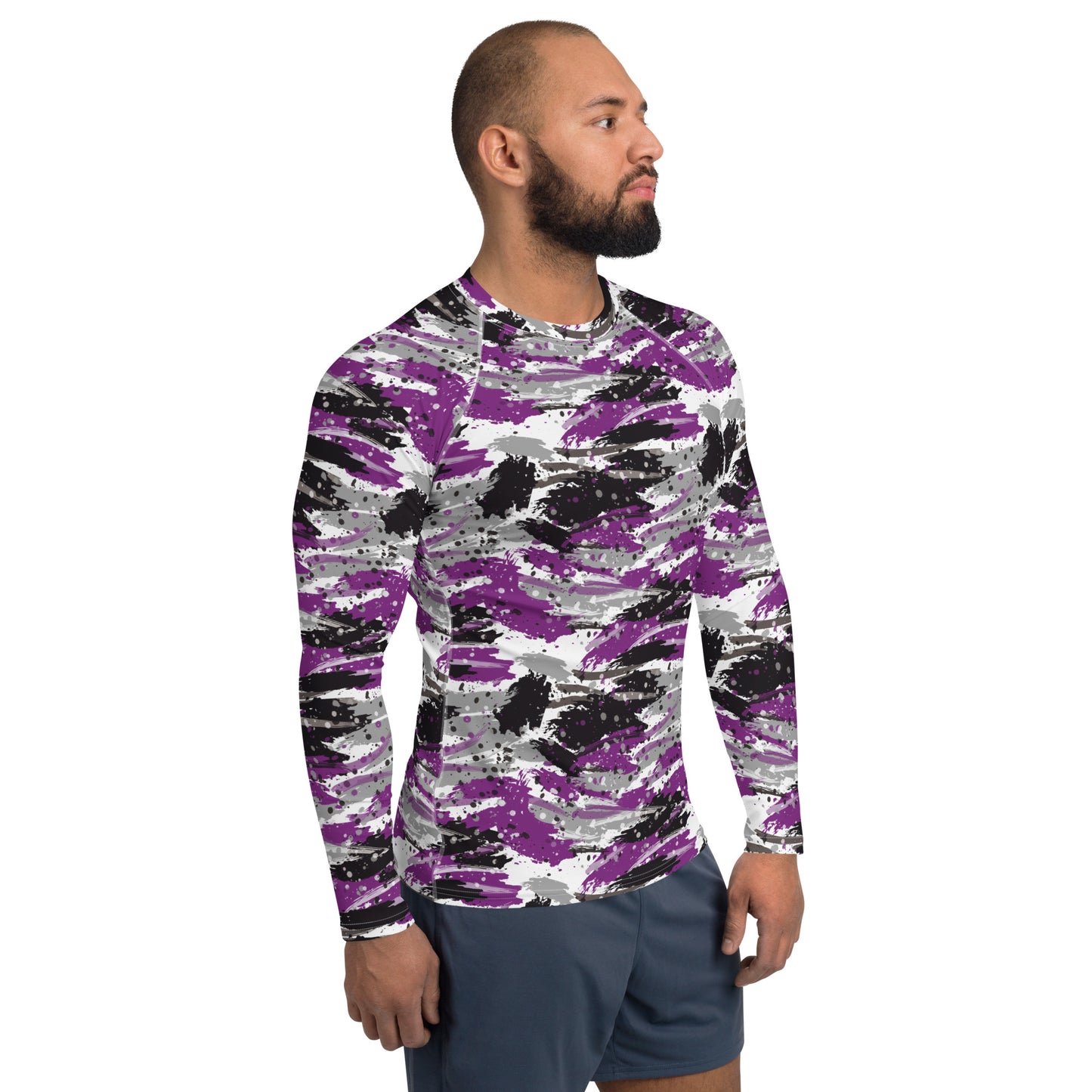 Asexual Pride Men’s Rash Guard - LGBTQIA Black, Gray, Purple, and White Athletic Fitted Long Sleeve Shirt - Parade Club Vacation Running Swimming