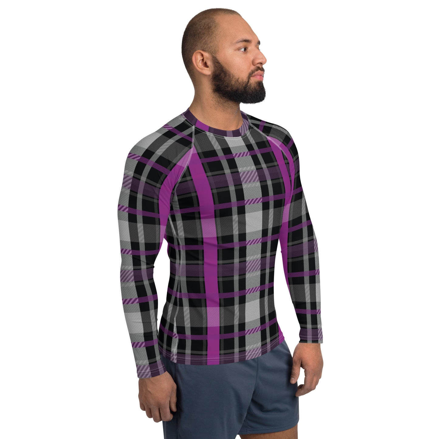 Asexual Pride Men’s Rash Guard - LGBTQIA Black, Gray, Purple, and White Athletic Fitted Long Sleeve Shirt - Parade Club Vacation Running Swimming