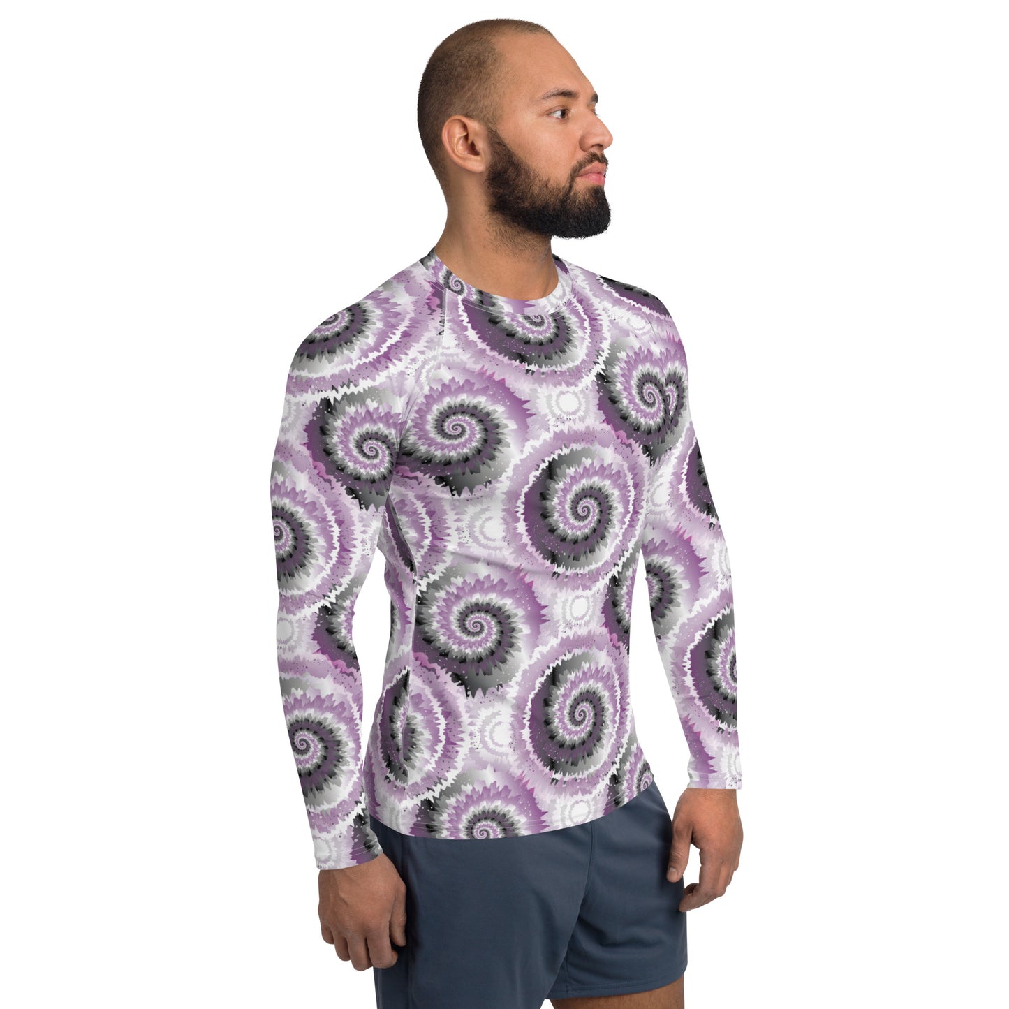 Asexual Pride Men’s Rash Guard - LGBTQIA Black, Gray, Purple, and White Athletic Fitted Long Sleeve Shirt - Parade Club Vacation Running Swimming