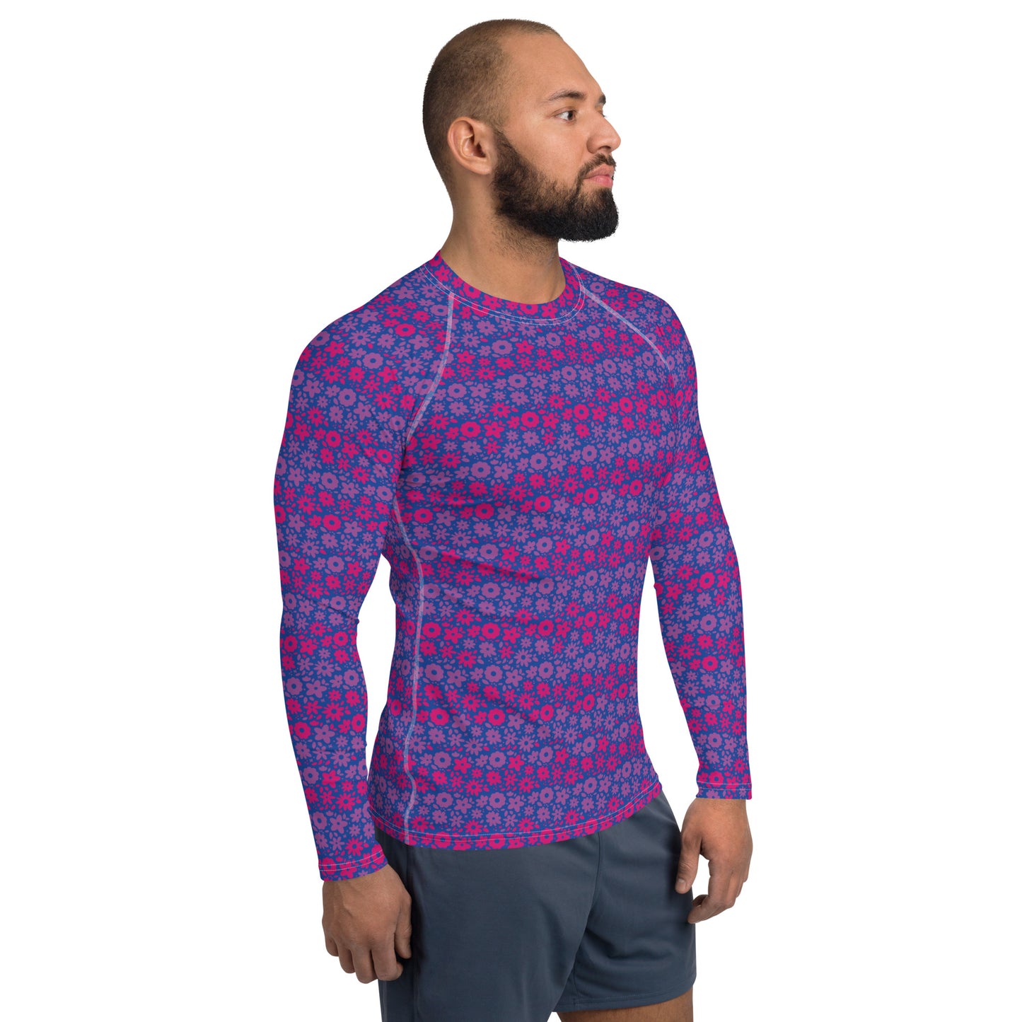 Bisexual Pride Men’s Rash Guard - LGBTQIA Pink, Purple, Blue Athletic Fitted Long Sleeve Shirt - Parade Club Vacation Running Swimming