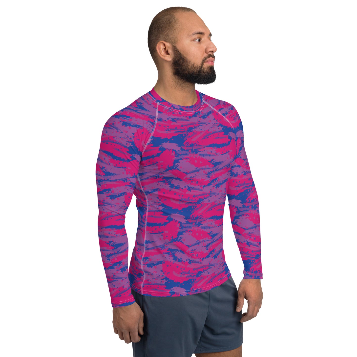 Bisexual Pride Men’s Rash Guard - LGBTQIA Pink, Purple, Blue Athletic Fitted Long Sleeve Shirt - Parade Club Vacation Running Swimming