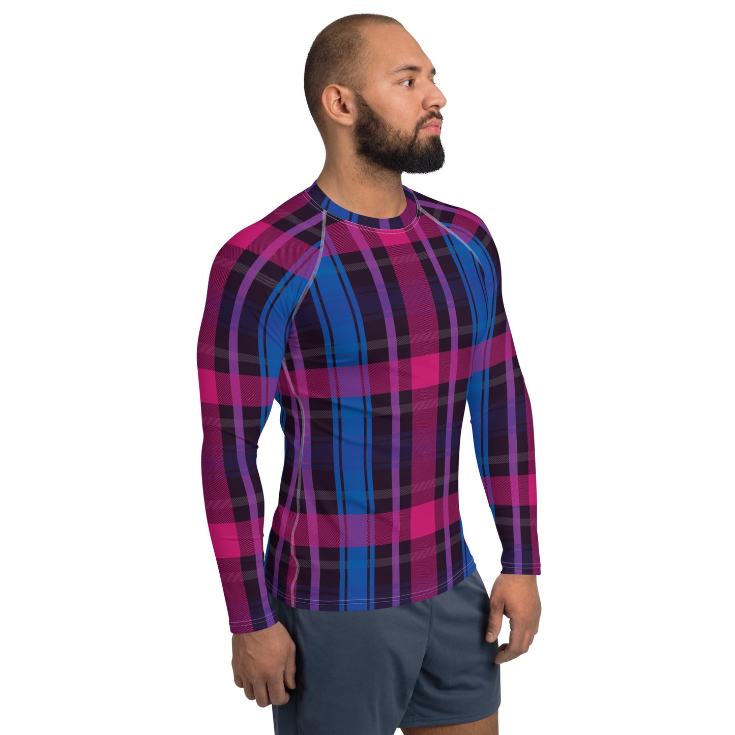 Bisexual Pride Men’s Rash Guard - LGBTQIA Pink, Purple, Blue Athletic Fitted Long Sleeve Shirt - Parade Club Vacation Running Swimming