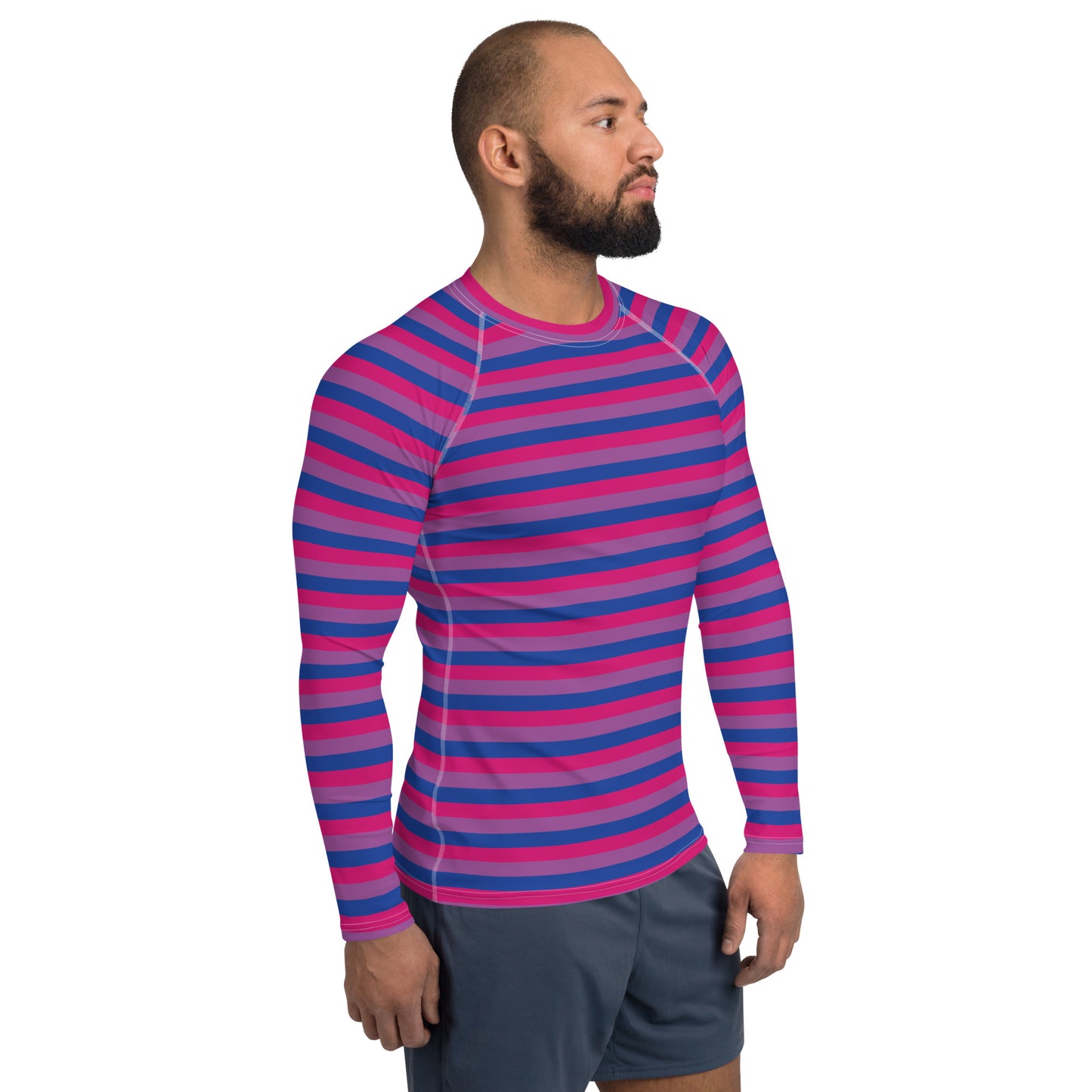 Bisexual Pride Men’s Rash Guard - LGBTQIA Pink, Purple, Blue Athletic Fitted Long Sleeve Shirt - Parade Club Vacation Running Swimming