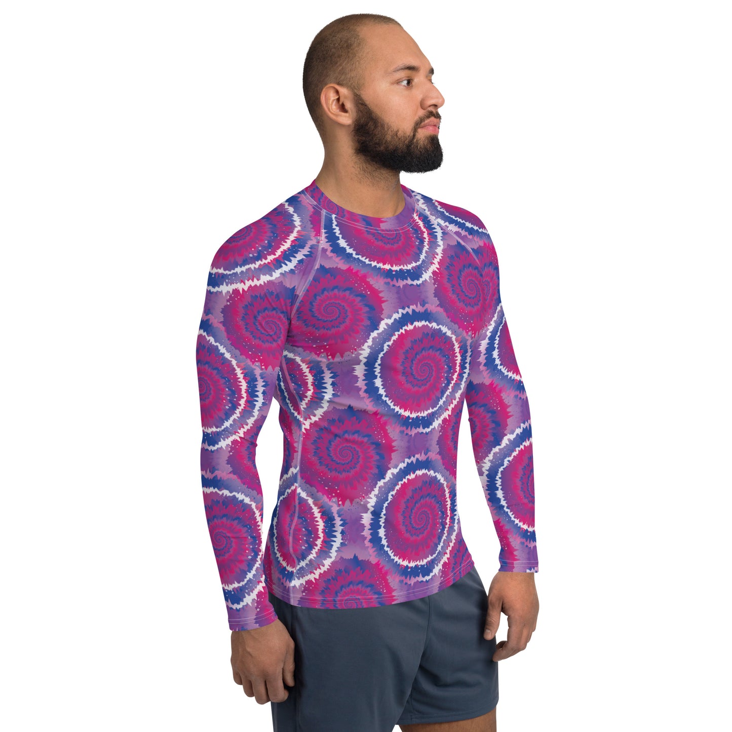 Bisexual Pride Men’s Rash Guard - LGBTQIA Pink, Purple, Blue Athletic Fitted Long Sleeve Shirt - Parade Club Vacation Running Swimming