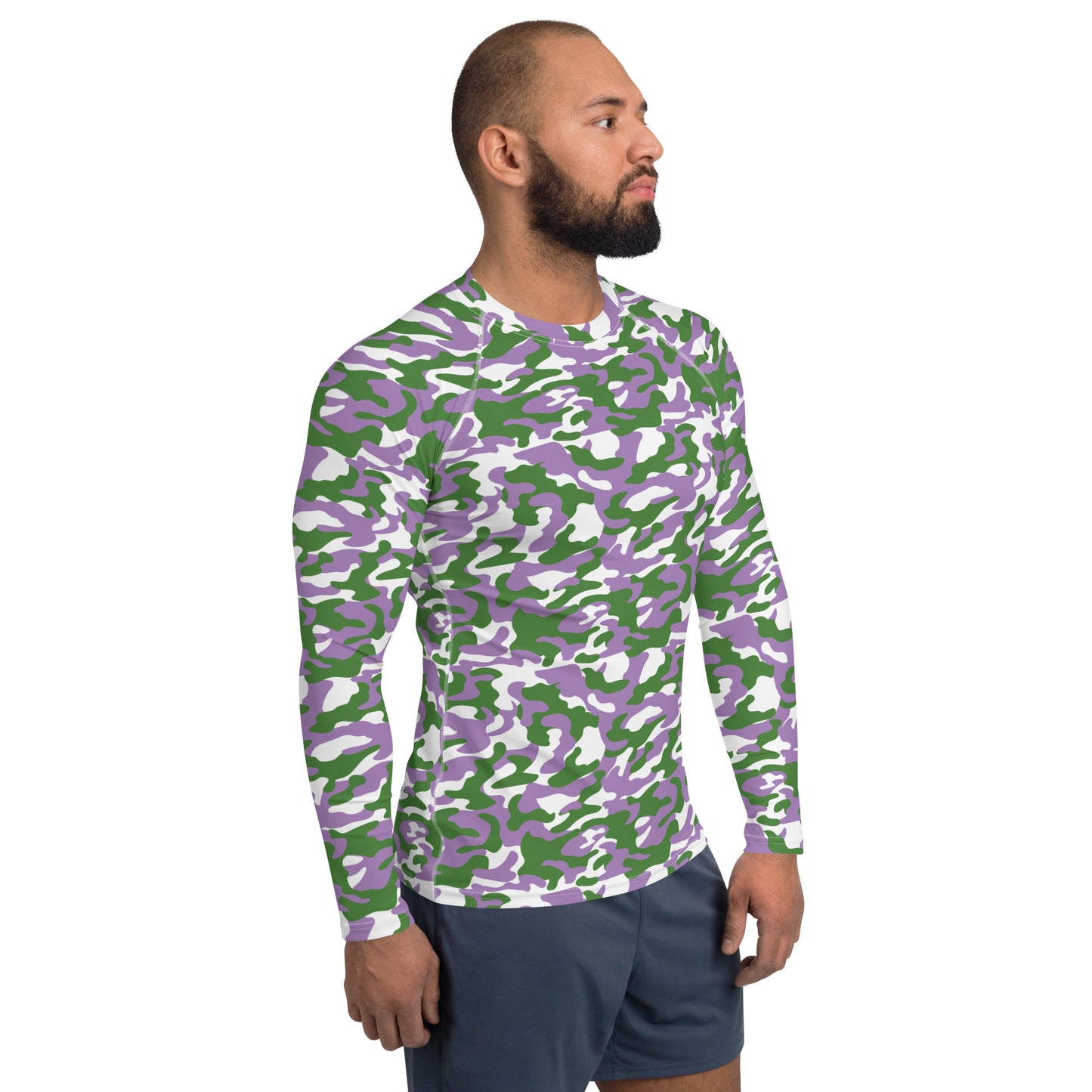 Gender Queer Pride Men’s Rash Guard - LGBTQIA Purple, White, Green Athletic Fitted Long Sleeve Shirt - Parade Club Vacation Running Swimming