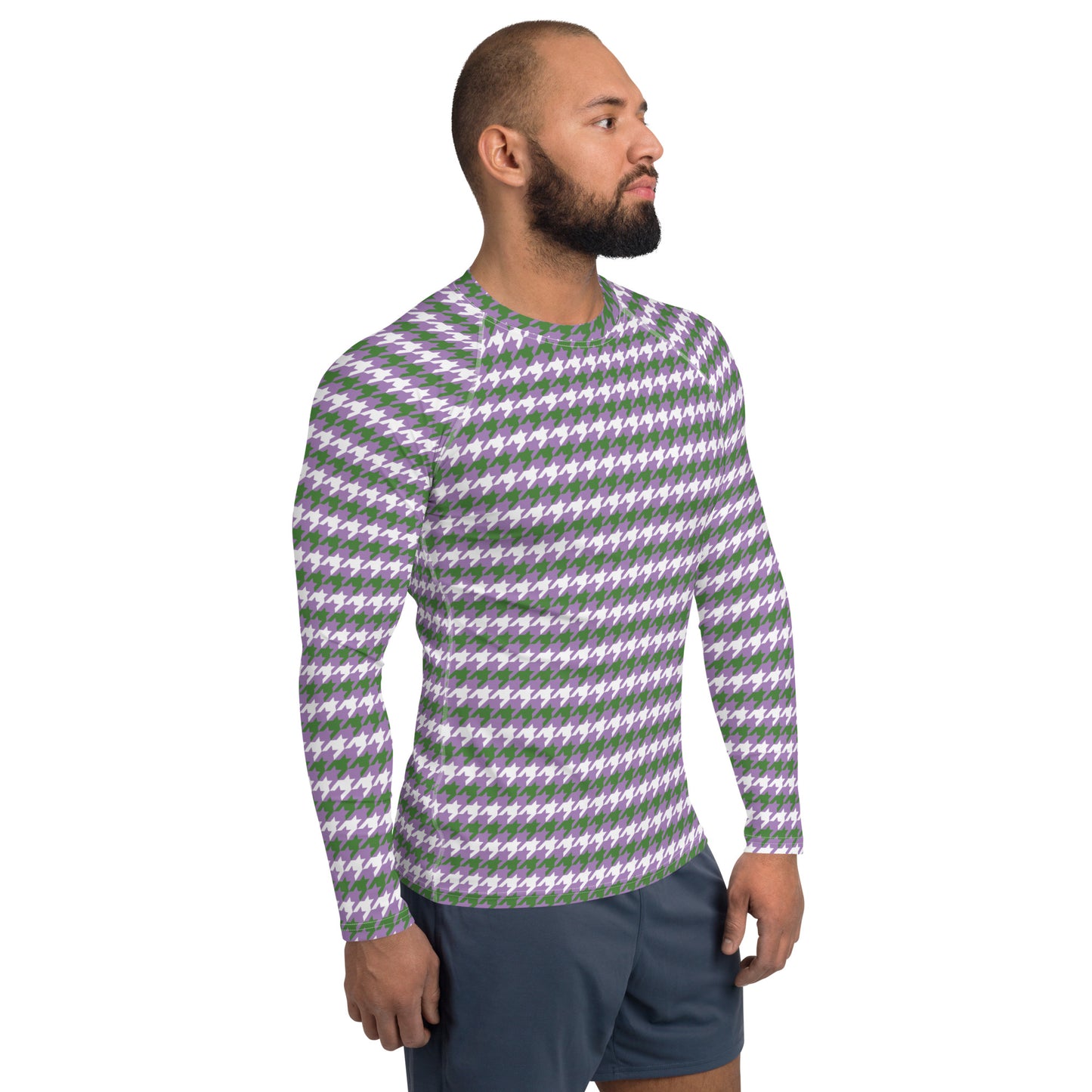 Gender Queer Pride Men’s Rash Guard - LGBTQIA Purple, White, Green Athletic Fitted Long Sleeve Shirt - Parade Club Vacation Running Swimming