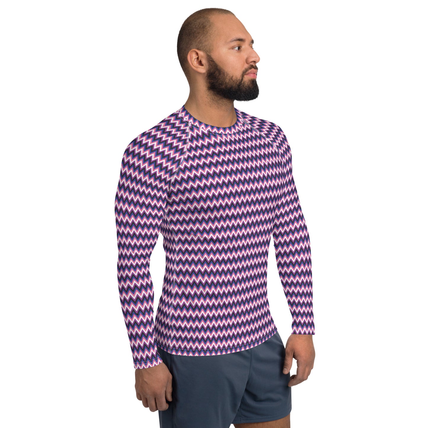 Genderfluid Pride Men’s Rash Guard - LGBTQIA Pink, White, Purple, Black, Blue Athletic Fitted Long Sleeve Shirt - Parade Club Vacation Running Swimming