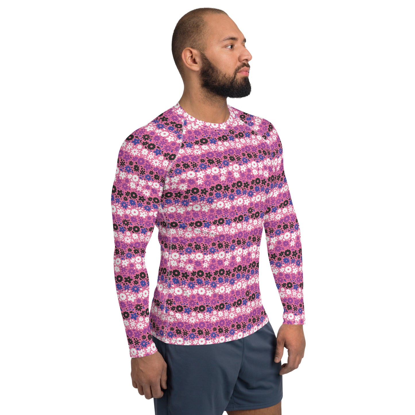 Genderfluid Pride Men’s Rash Guard - LGBTQIA Pink, White, Purple, Black, Blue Athletic Fitted Long Sleeve Shirt - Parade Club Vacation Running Swimming