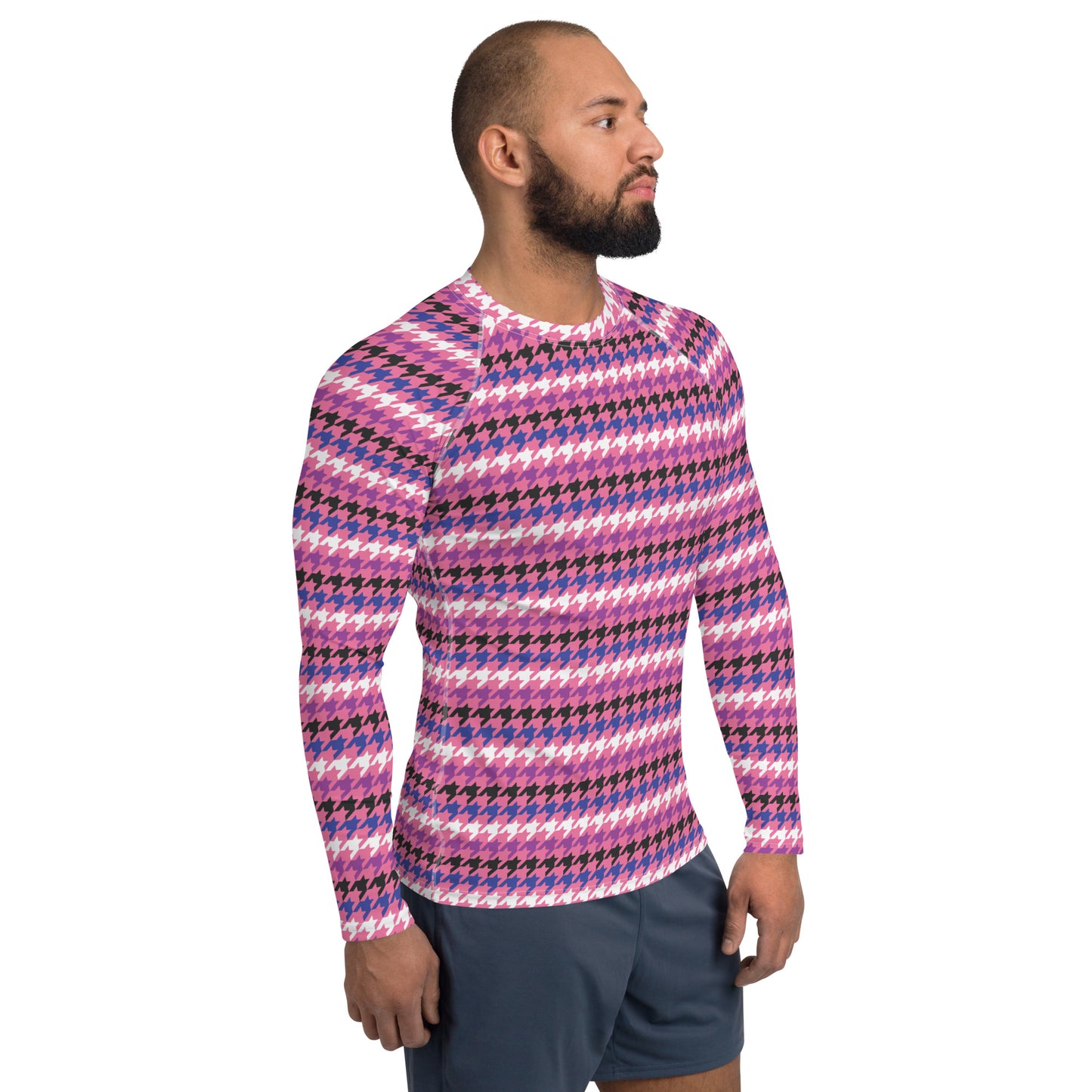 Genderfluid Pride Men’s Rash Guard - LGBTQIA Pink, White, Purple, Black, Blue Athletic Fitted Long Sleeve Shirt - Parade Club Vacation Running Swimming