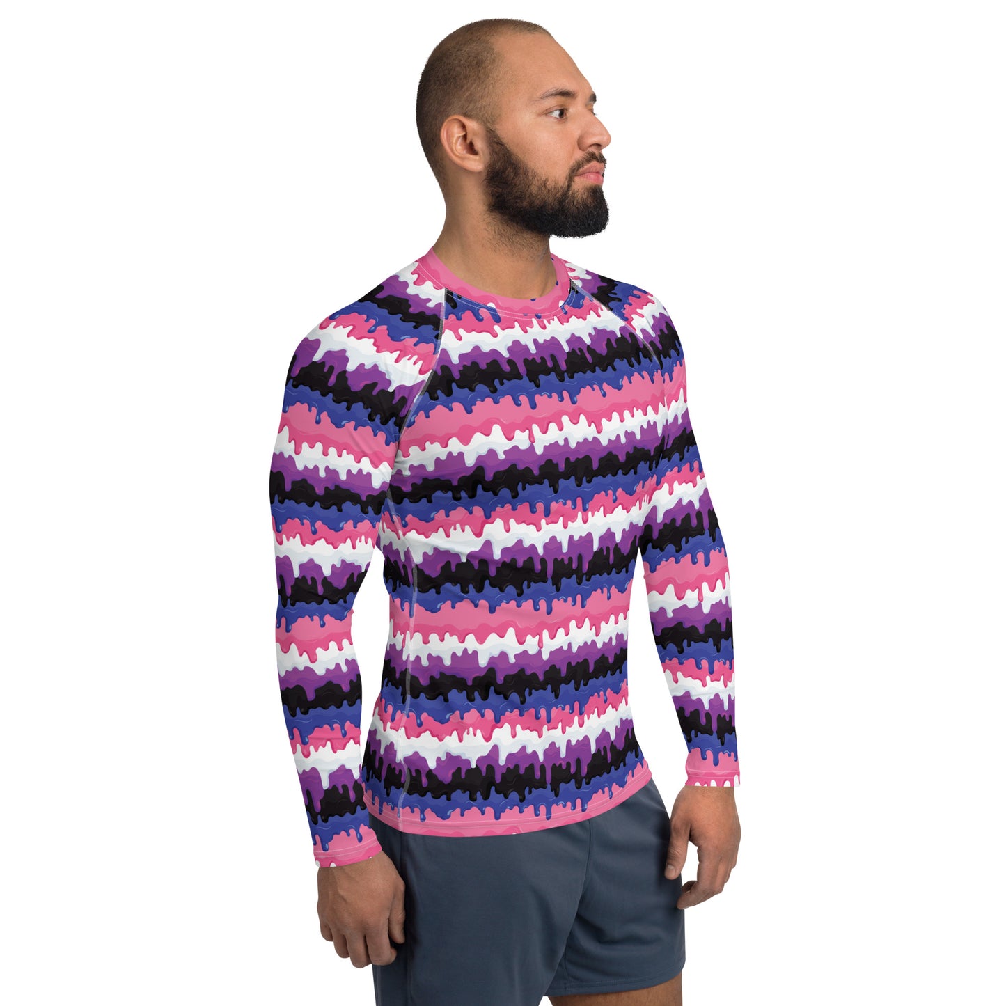 Genderfluid Pride Men’s Rash Guard - LGBTQIA Pink, White, Purple, Black, Blue Athletic Fitted Long Sleeve Shirt - Parade Club Vacation Running Swimming