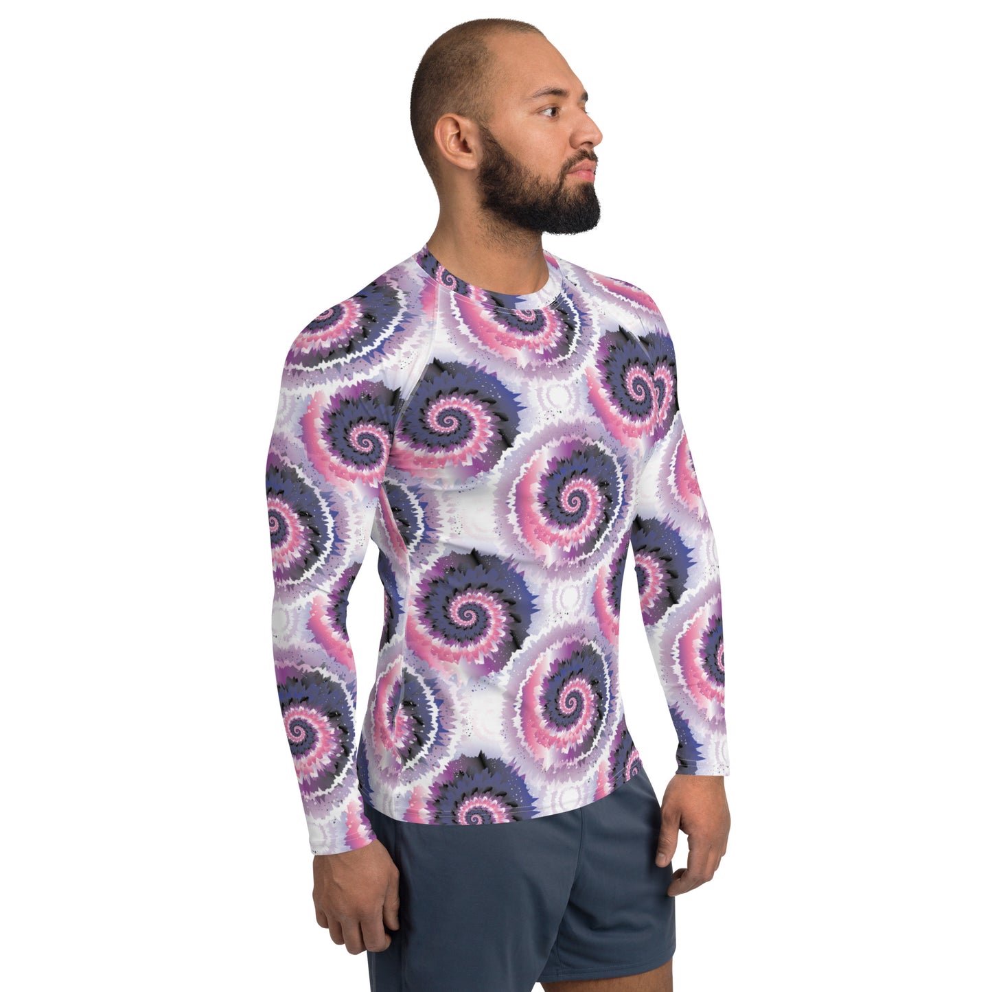 Genderfluid Pride Men’s Rash Guard - LGBTQIA Pink, White, Purple, Black, Blue Athletic Fitted Long Sleeve Shirt - Parade Club Vacation Running Swimming