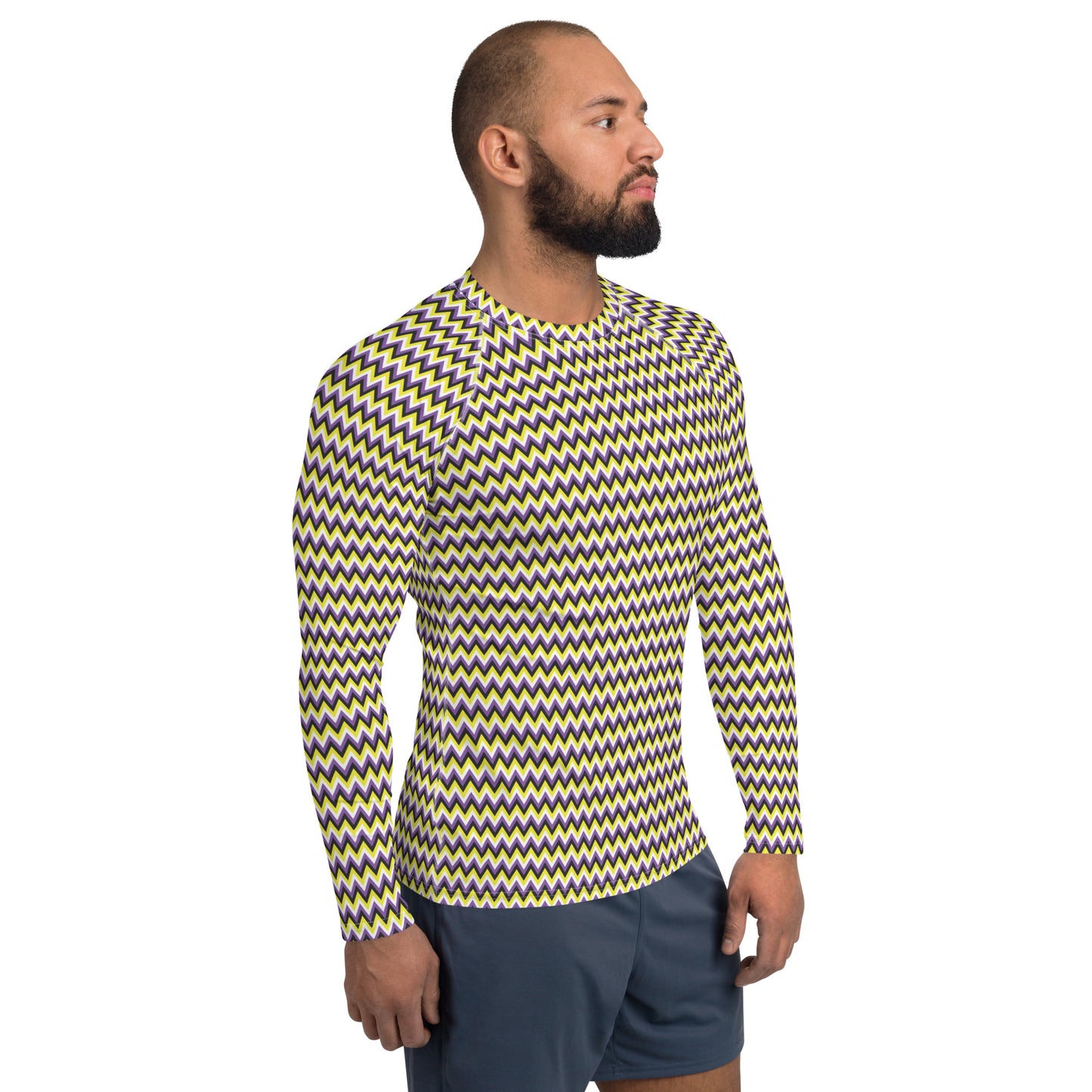 Non Binary Pride Men’s Rash Guard - LGBTQIA Yellow, Purple, White, Black  Athletic Fitted Long Sleeve Shirt - Parade Club Vacation Running Swimming