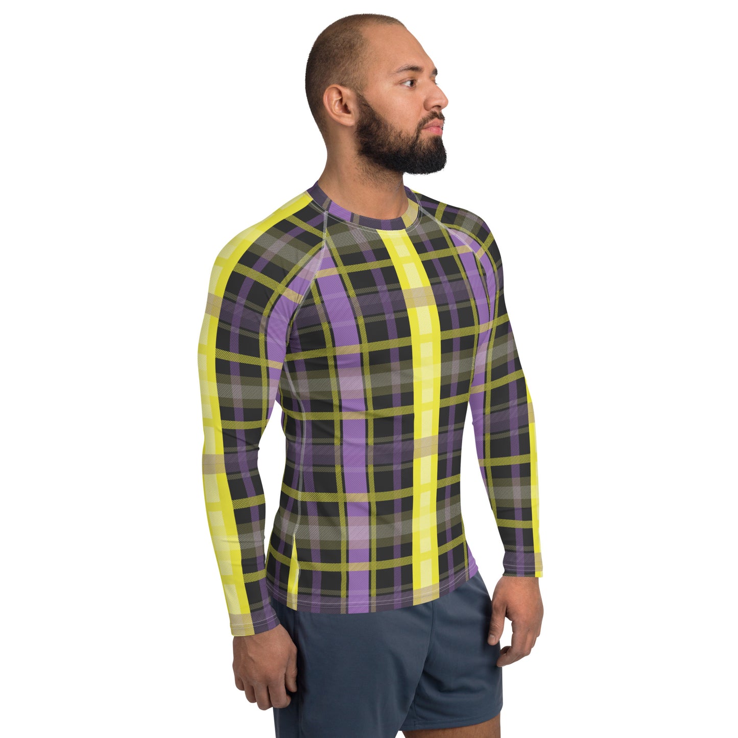 Non Binary Pride Men’s Rash Guard - LGBTQIA Yellow, Purple, White, Black  Athletic Fitted Long Sleeve Shirt - Parade Club Vacation Running Swimming