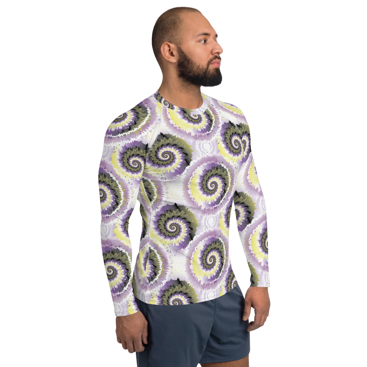 Non Binary Pride Men’s Rash Guard - LGBTQIA Yellow, Purple, White, Black  Athletic Fitted Long Sleeve Shirt - Parade Club Vacation Running Swimming