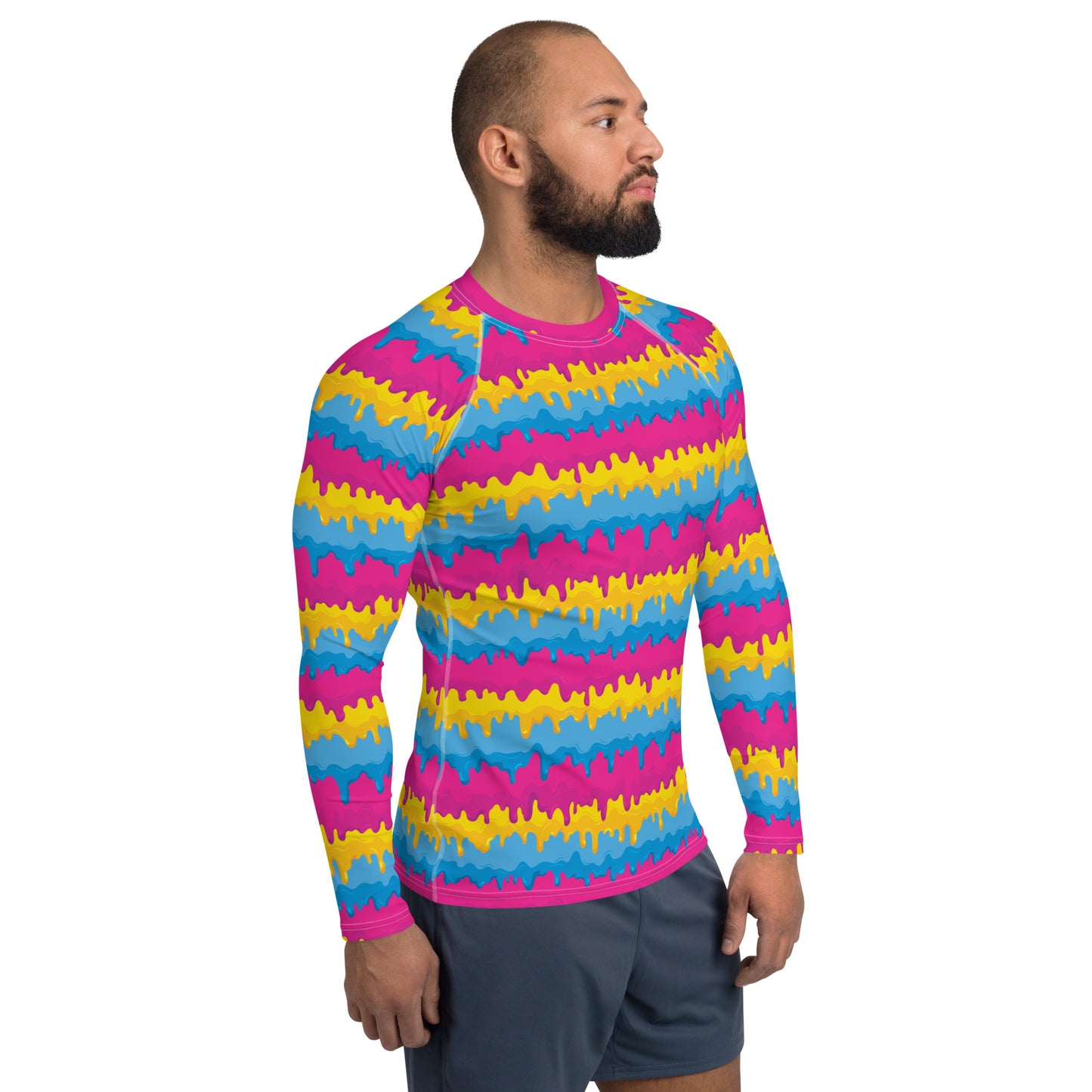 Pansexual Pride Men’s Rash Guard - LGBTQIA Pink, Blue, Yellow Athletic Fitted Long Sleeve Shirt - Parade Club Vacation Running Swimming