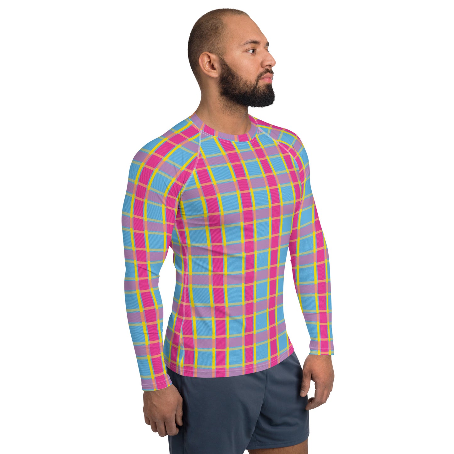 Pansexual Pride Men’s Rash Guard - LGBTQIA Pink, Blue, Yellow Athletic Fitted Long Sleeve Shirt - Parade Club Vacation Running Swimming