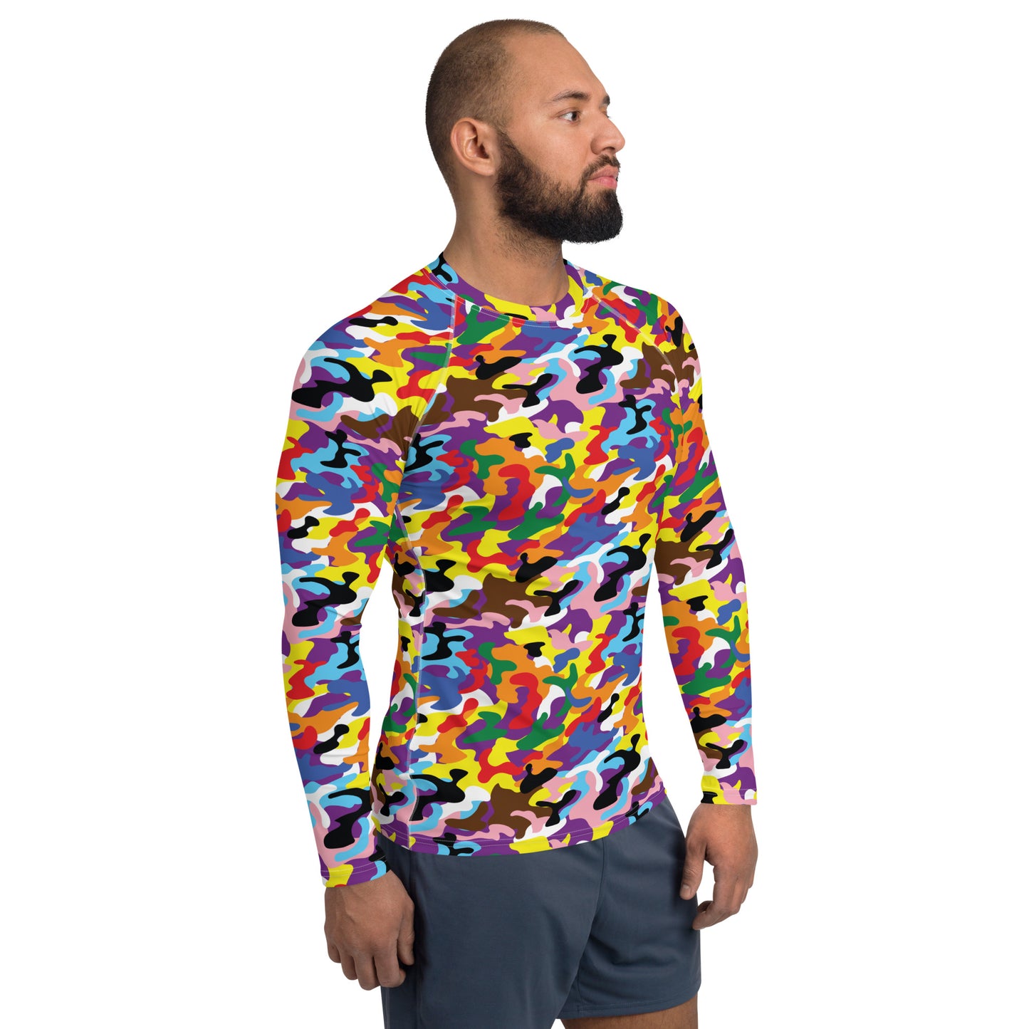 Progress Pride Men’s Rash Guard - LGBTQIA Red, Orange, Yellow, Green, Rainbow, Purple, Black, Pink and White Athletic Fitted Long Sleeve Shirt - Parade Club Vacation Running Swimming