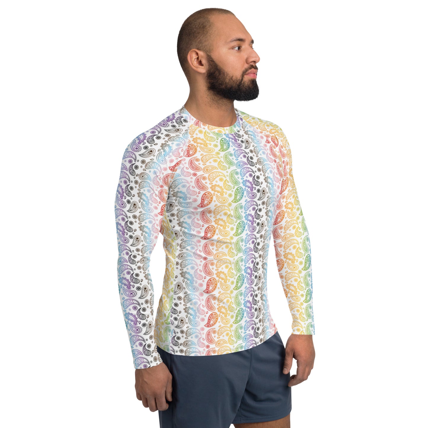 Progress Pride Men’s Rash Guard - LGBTQIA Red, Orange, Yellow, Green, Rainbow, Purple, Black, Pink and White Athletic Fitted Long Sleeve Shirt - Parade Club Vacation Running Swimming