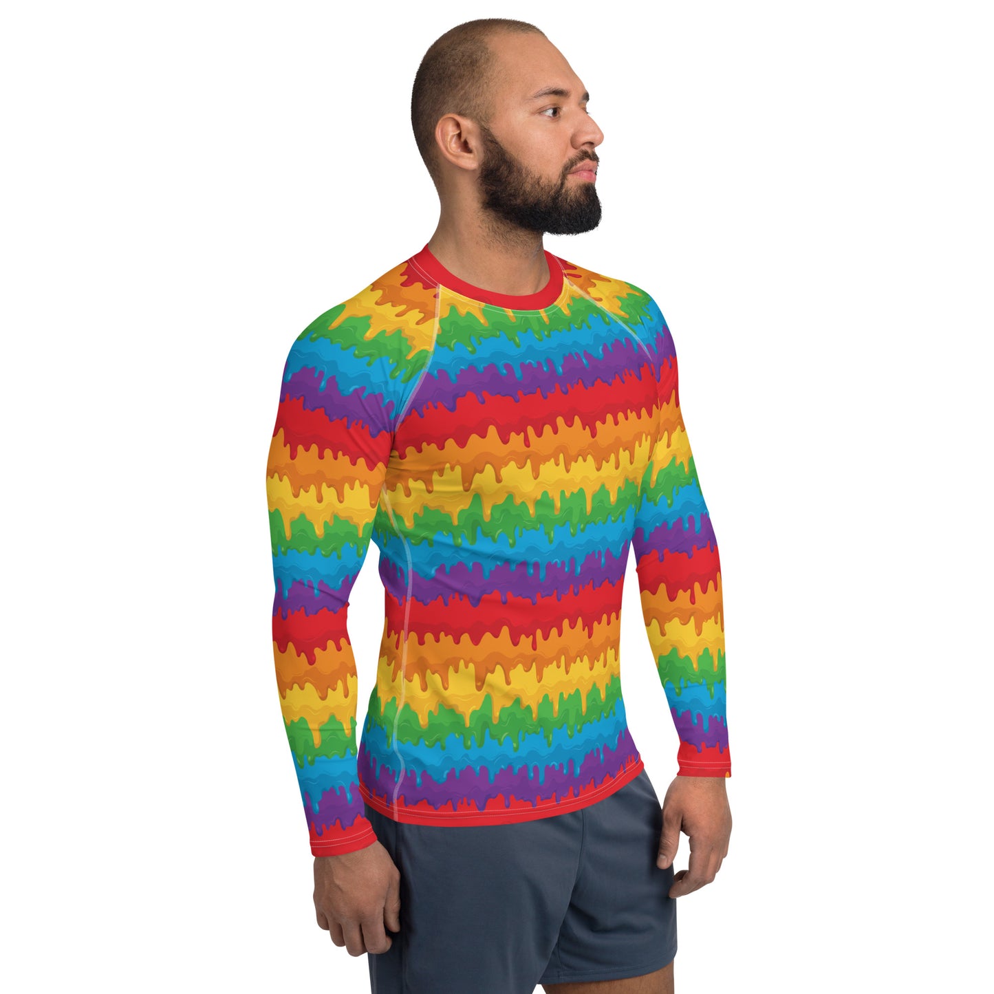 Rainbow Pride Men’s Rash Guard - LGBTQIA Red, Orange, Yellow, Green, Blue, Indigo, and Viole Athletic Fitted Long Sleeve Shirt - Parade Club Vacation Running Swimming