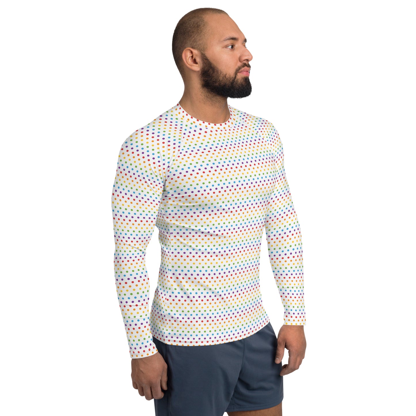 Rainbow Pride Men’s Rash Guard - LGBTQIA Red, Orange, Yellow, Green, Blue, Indigo, and Viole Athletic Fitted Long Sleeve Shirt - Parade Club Vacation Running Swimming