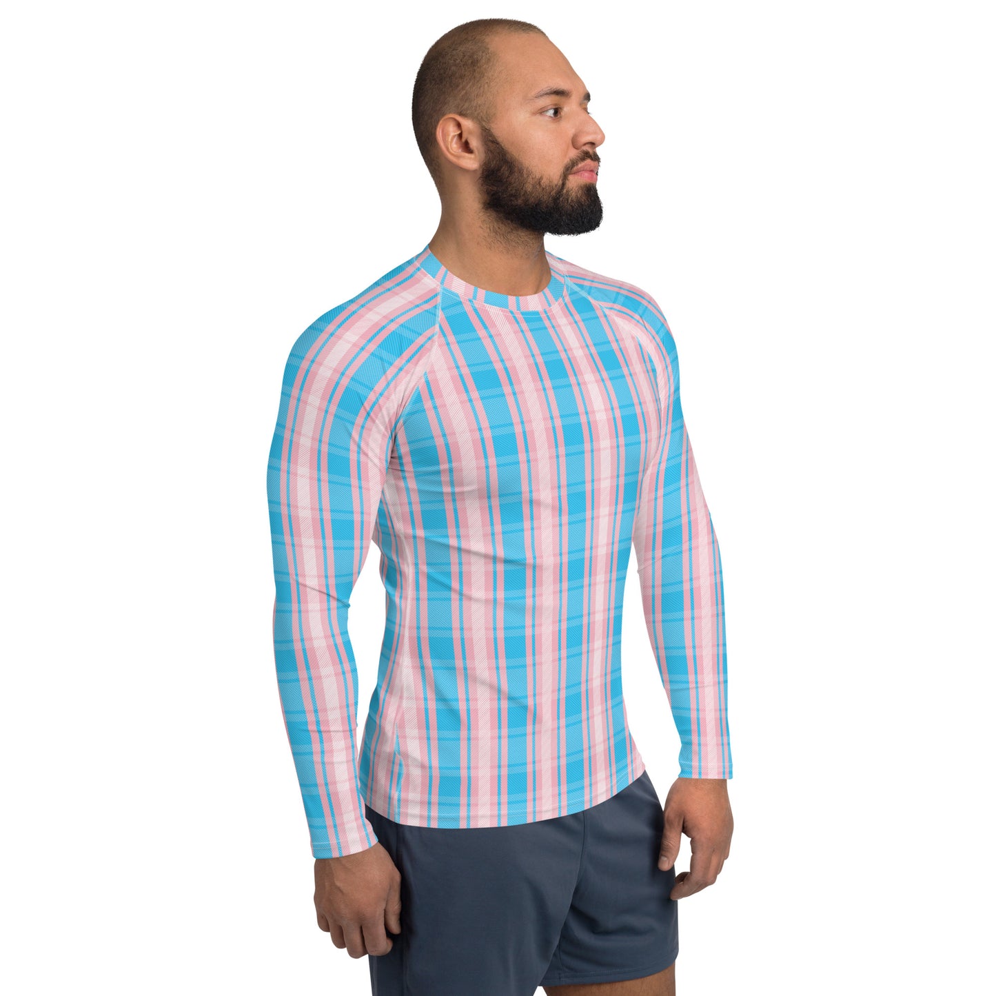 Transgender Pride Men’s Rash Guard - LGBTQIA Pink White Blue Athletic Fitted Long Sleeve Shirt - Parade Club Vacation Running Swimming