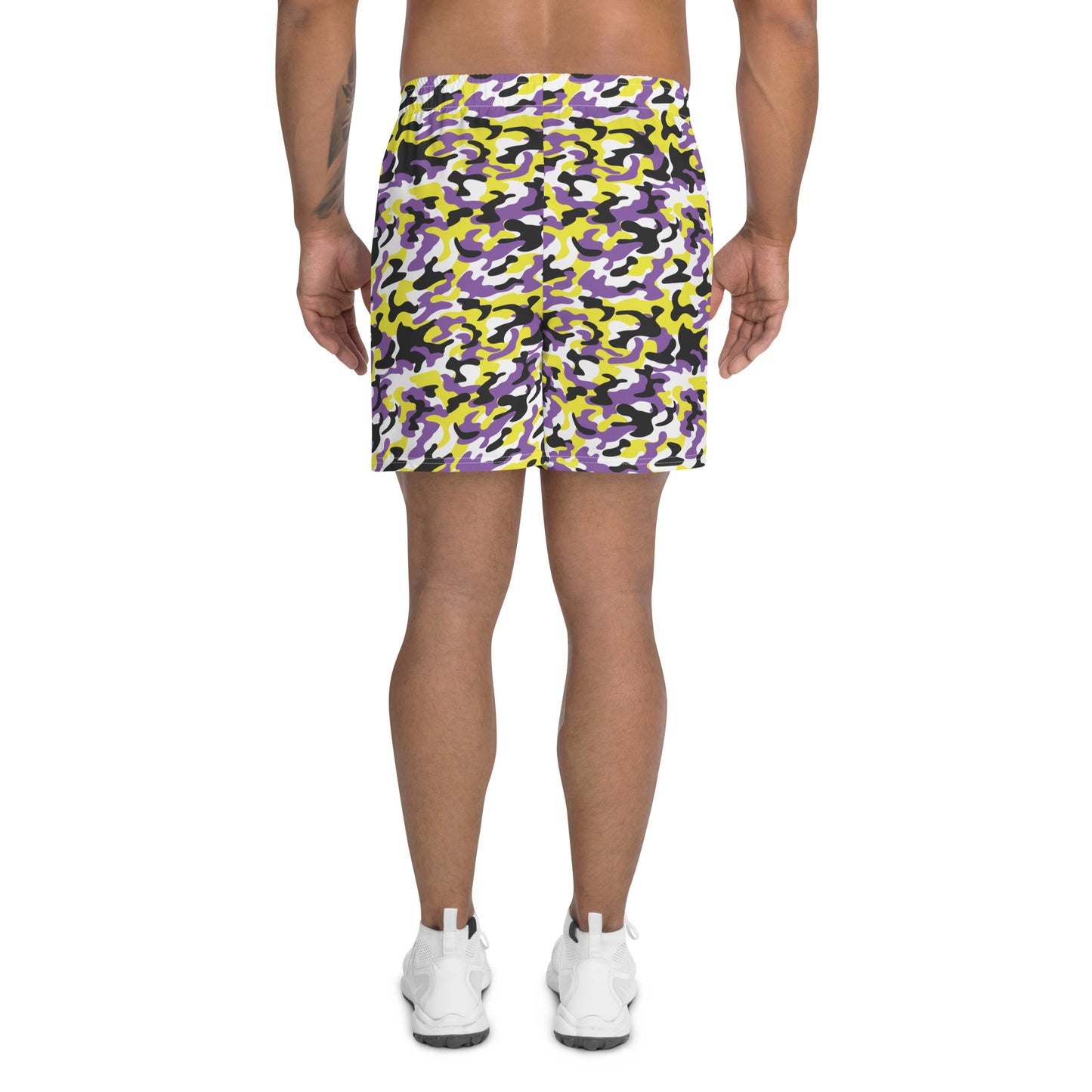 Non Binary Pride Men’s Recycled Athletic Shorts - LGBTQIA Yellow, Purple, White, Black Athletic Short Pants - Parade Club Vacation Running Swimming