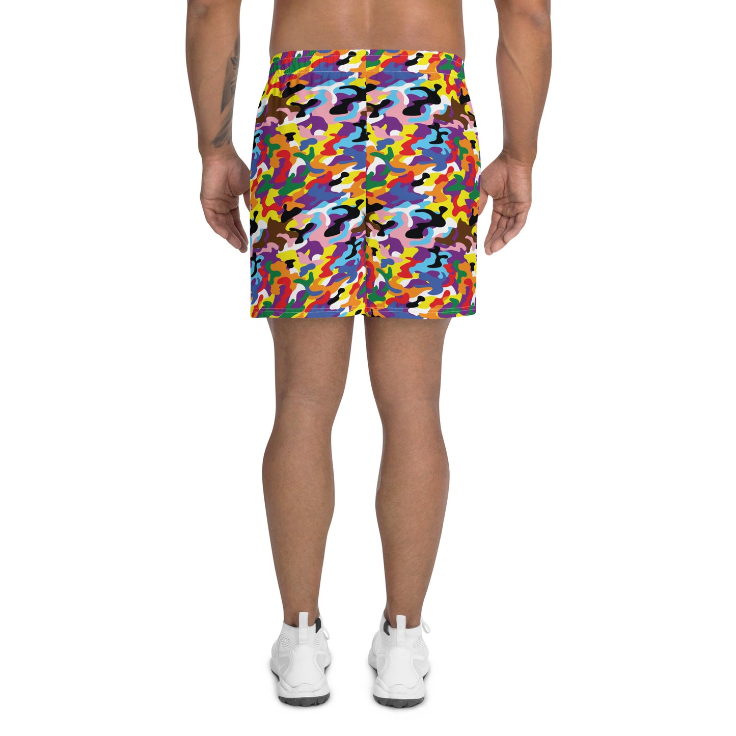 Progress Pride Men’s Recycled Athletic Shorts - LGBTQIA Red, Orange, Yellow, Green, Rainbow, Purple, Black, Pink and White Athletic Short Pants - Parade Club Vacation Running Swimming