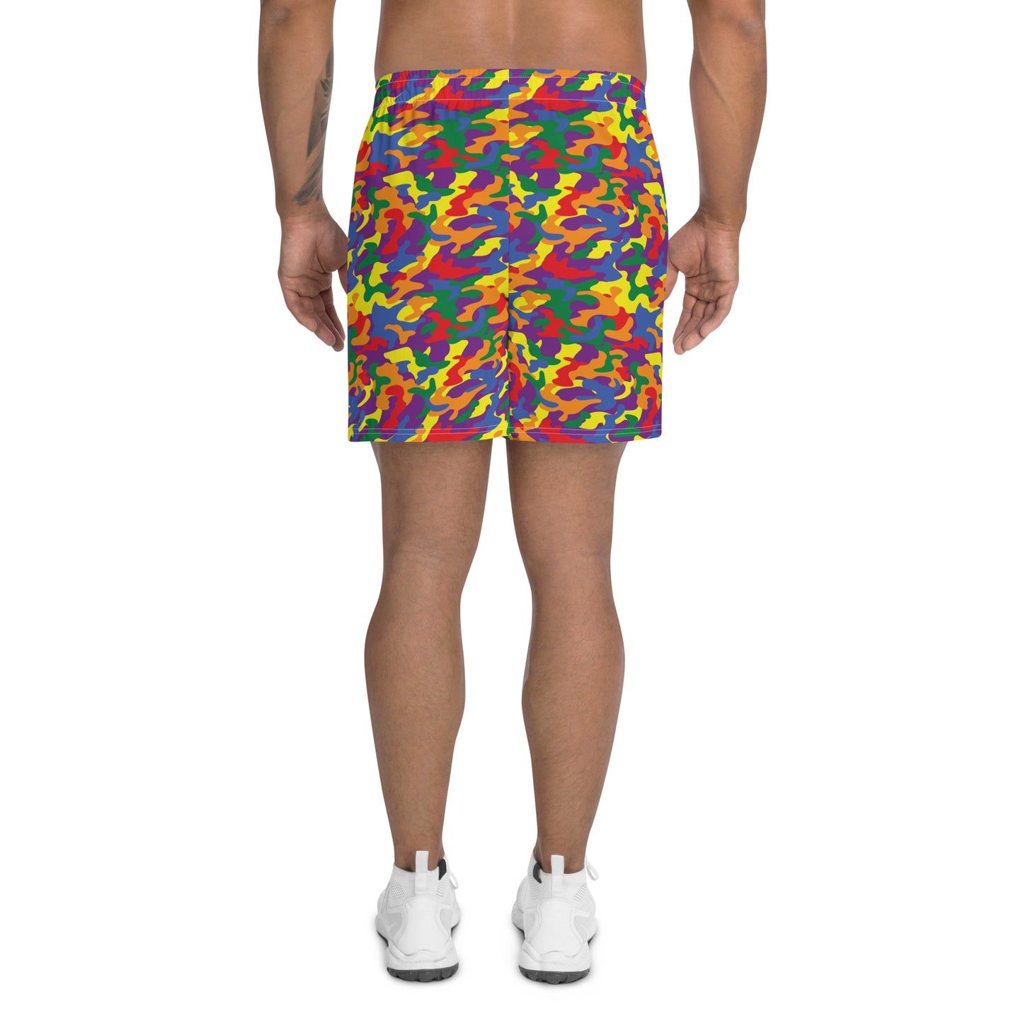 Rainbow Pride Men’s Recycled Athletic Shorts - LGBTQIA Red, Orange, Yellow, Green, Blue, Indigo, and Viole Athletic Short Pants - Parade Club Vacation Running Swimming