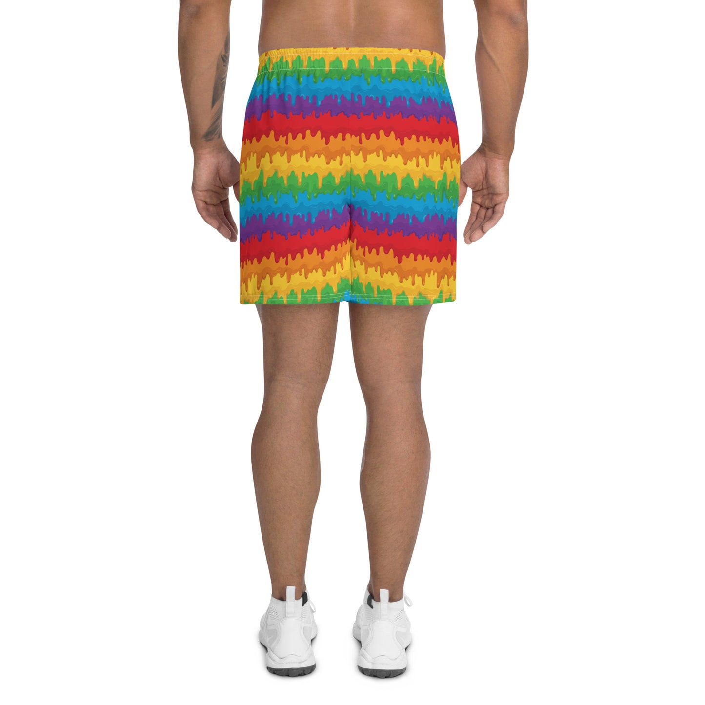 Rainbow Pride Men’s Recycled Athletic Shorts - LGBTQIA Red, Orange, Yellow, Green, Blue, Indigo, and Viole Athletic Short Pants - Parade Club Vacation Running Swimming