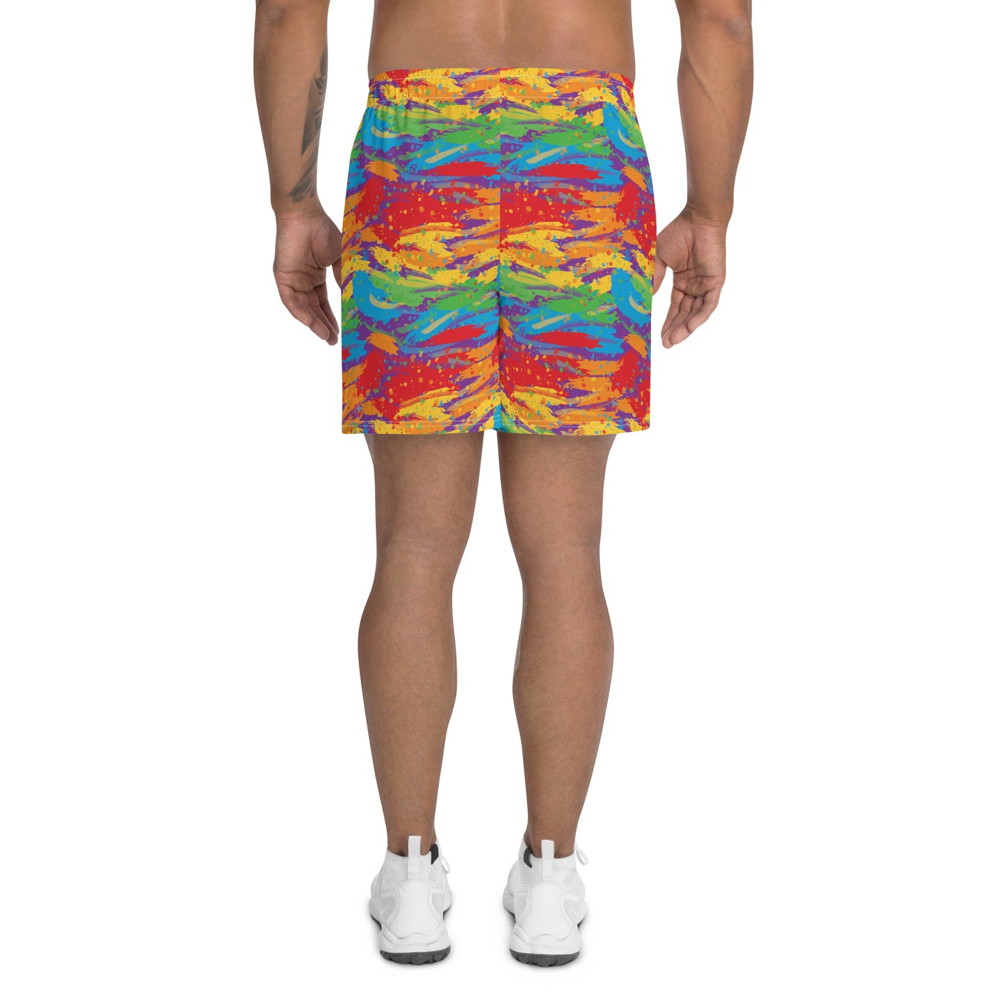 Rainbow Pride Men’s Recycled Athletic Shorts - LGBTQIA Red, Orange, Yellow, Green, Blue, Indigo, and Viole Athletic Short Pants - Parade Club Vacation Running Swimming