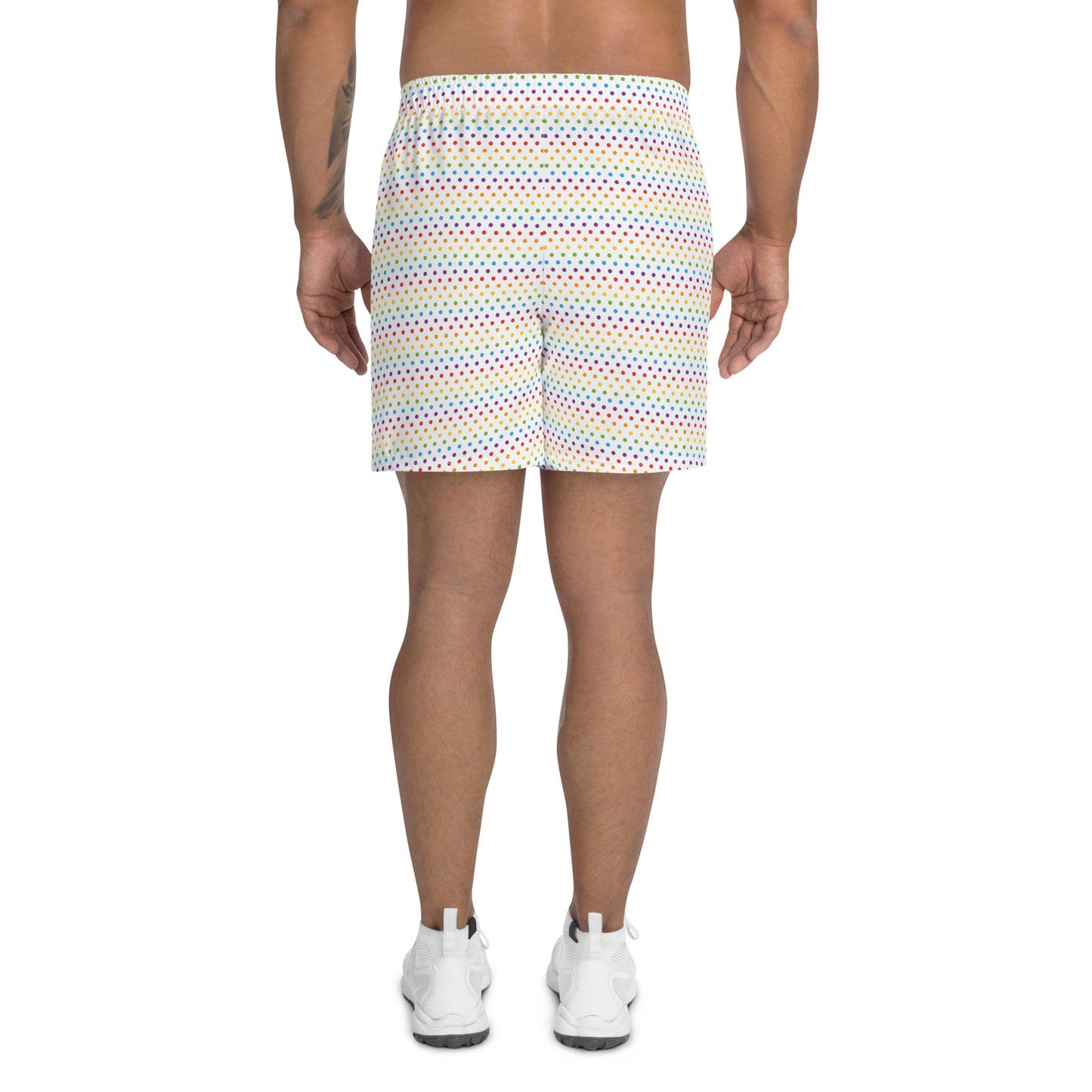 Rainbow Pride Men’s Recycled Athletic Shorts - LGBTQIA Red, Orange, Yellow, Green, Blue, Indigo, and Viole Athletic Short Pants - Parade Club Vacation Running Swimming