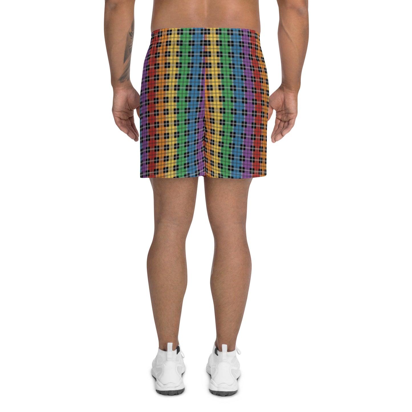 Rainbow Pride Men’s Recycled Athletic Shorts - LGBTQIA Red, Orange, Yellow, Green, Blue, Indigo, and Viole Athletic Short Pants - Parade Club Vacation Running Swimming