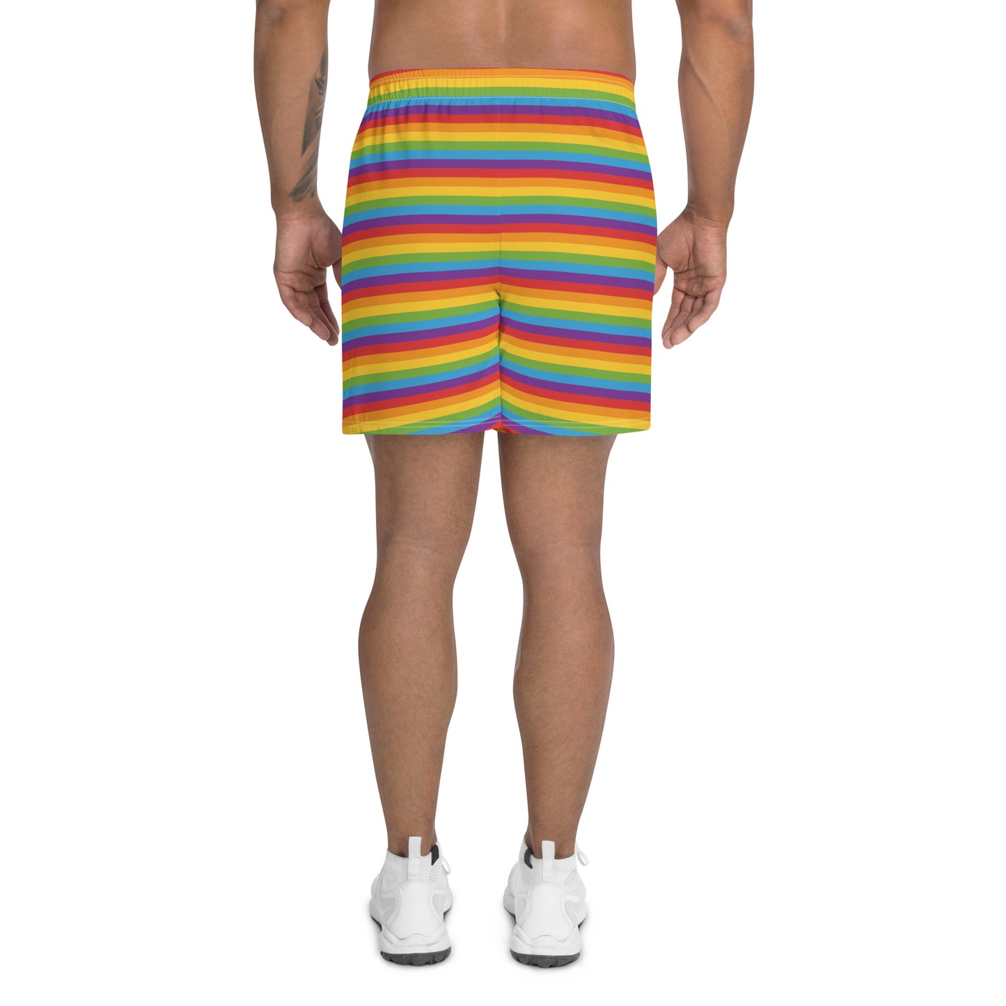 Rainbow Pride Men’s Recycled Athletic Shorts - LGBTQIA Red, Orange, Yellow, Green, Blue, Indigo, and Viole Athletic Short Pants - Parade Club Vacation Running Swimming