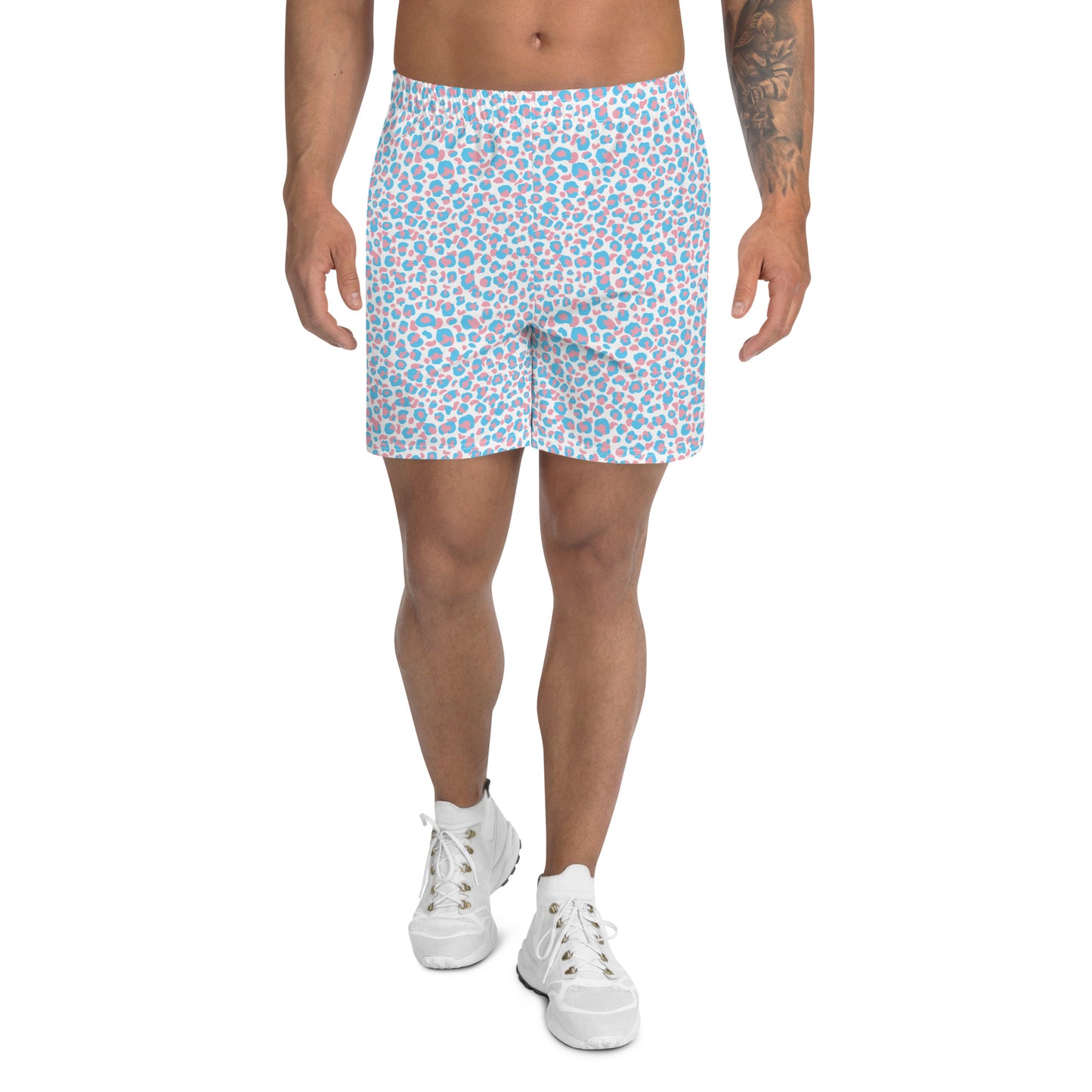 Transgender Pride Leopard Print Men's Athletic Shorts - LGBT LGBTQ Pink White Blue Trans Flag - Running Parade