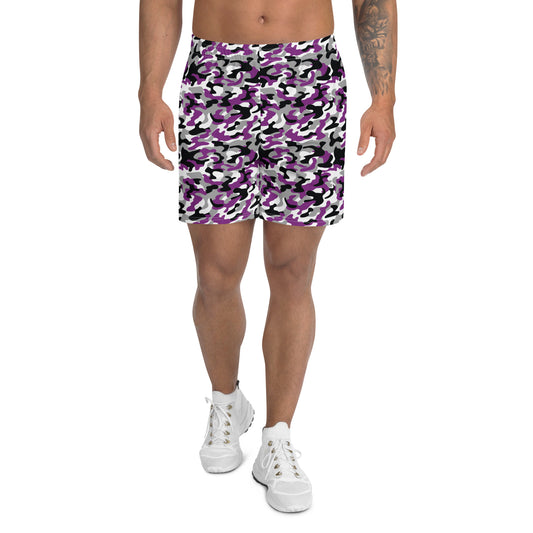 Asexual Pride Men’s Recycled Athletic Shorts - LGBTQIA Black, Gray, Purple, and White Athletic Short Pants - Parade Club Vacation Running Swimming