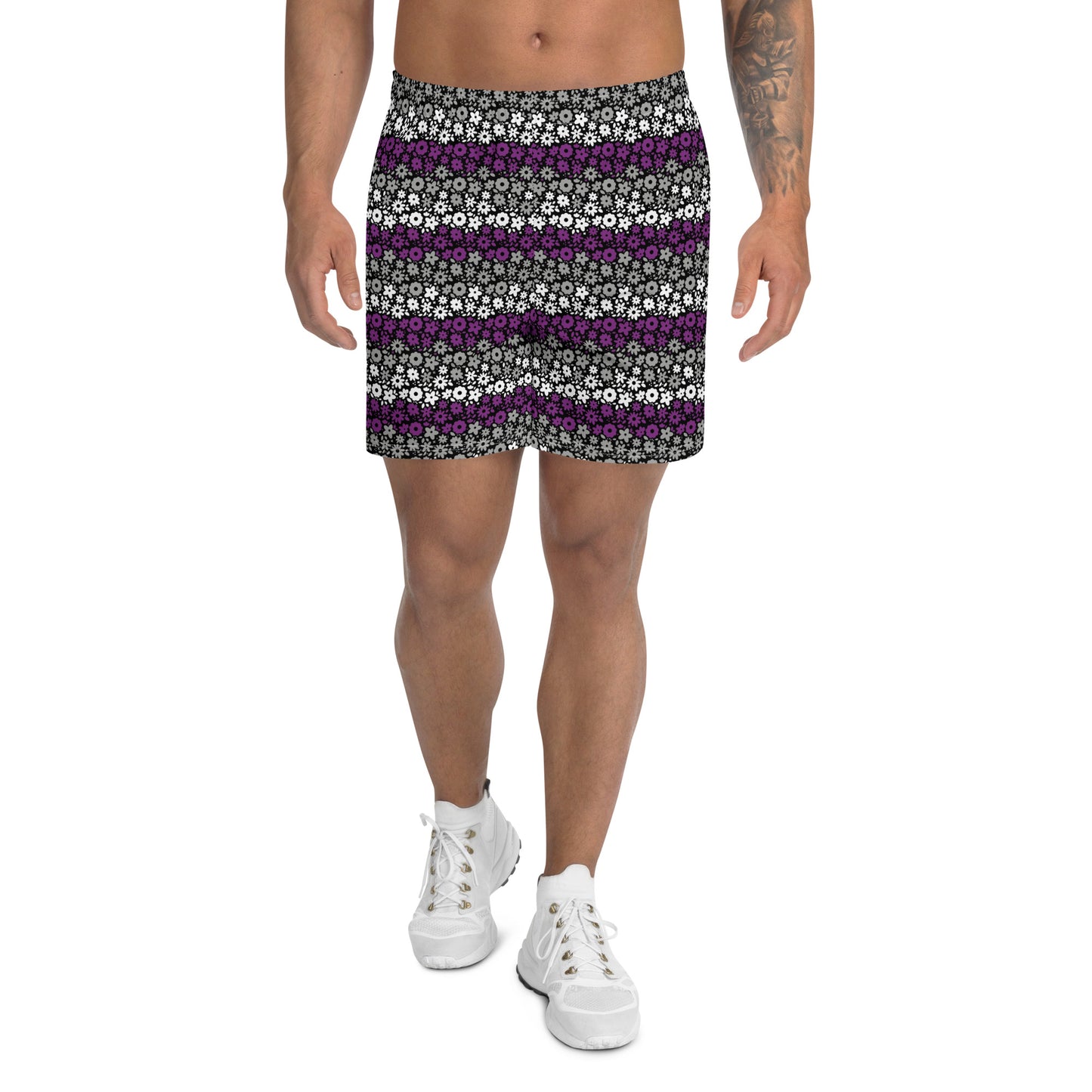 Asexual Pride Men’s Recycled Athletic Shorts - LGBTQIA Black, Gray, Purple, and White Athletic Short Pants - Parade Club Vacation Running Swimming