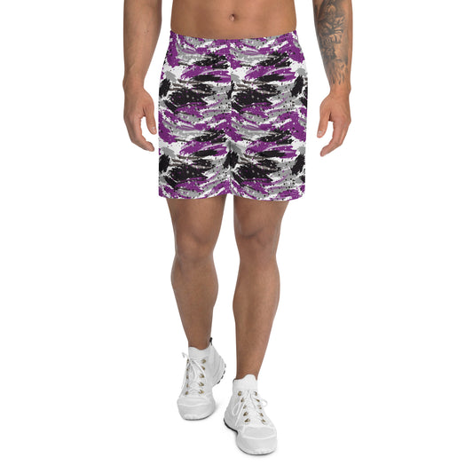 Asexual Pride Men’s Recycled Athletic Shorts - LGBTQIA Black, Gray, Purple, and White Athletic Short Pants - Parade Club Vacation Running Swimming