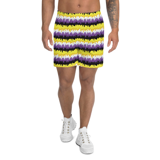 Non Binary Pride Men’s Recycled Athletic Shorts - LGBTQIA Yellow, Purple, White, Black Athletic Short Pants - Parade Club Vacation Running Swimming