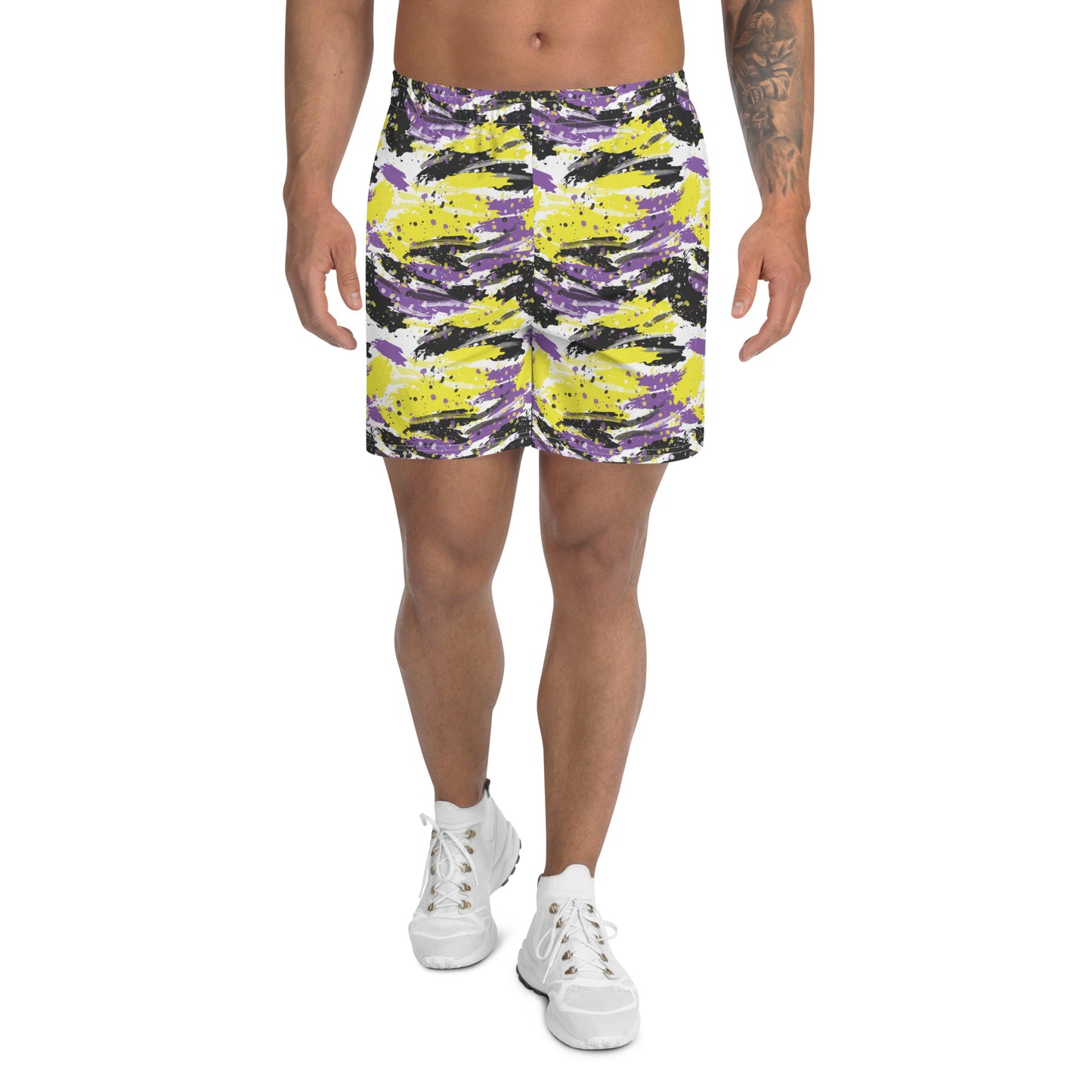 Non Binary Pride Men’s Recycled Athletic Shorts - LGBTQIA Yellow, Purple, White, Black Athletic Short Pants - Parade Club Vacation Running Swimming