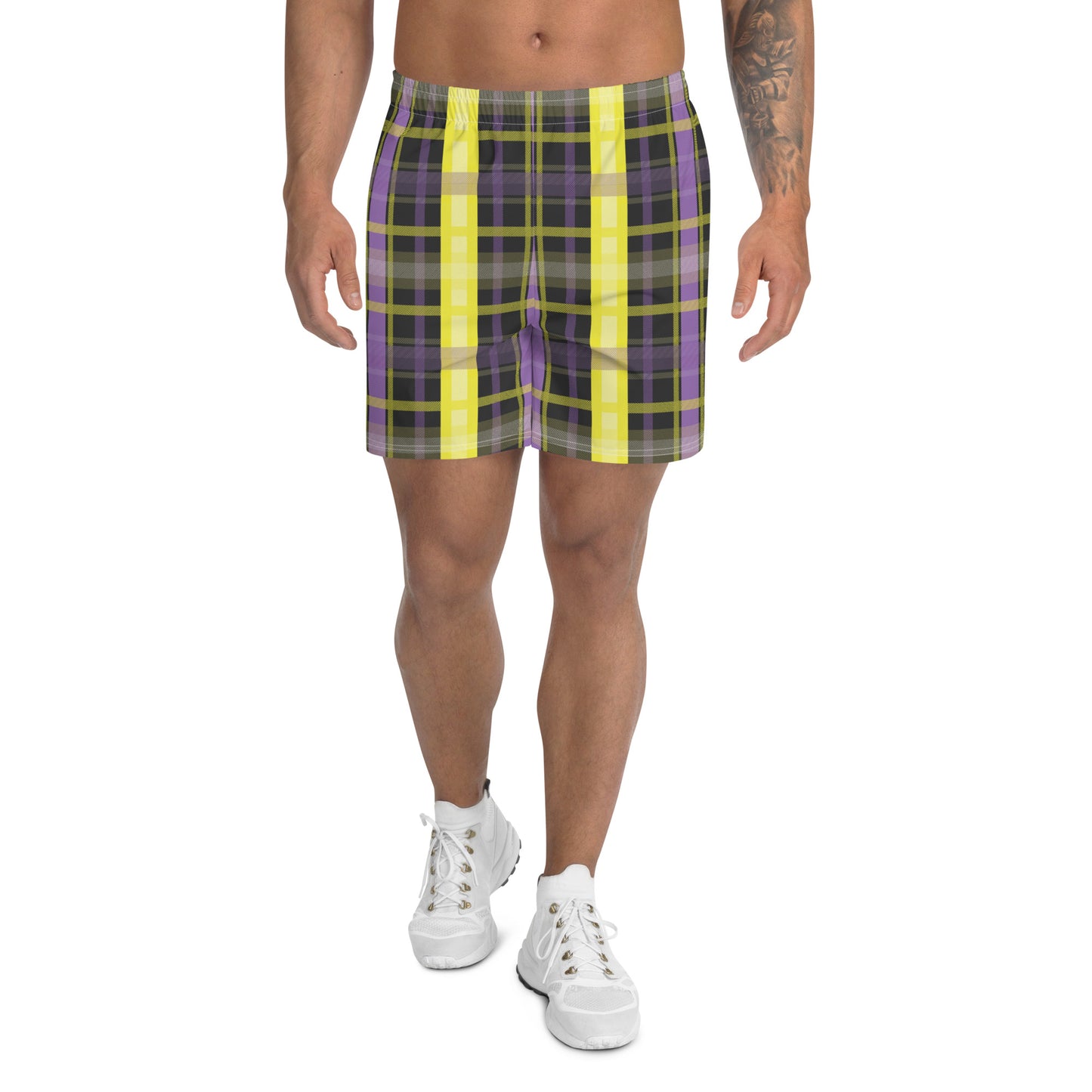 Non Binary Pride Men’s Recycled Athletic Shorts - LGBTQIA Yellow, Purple, White, Black Athletic Short Pants - Parade Club Vacation Running Swimming