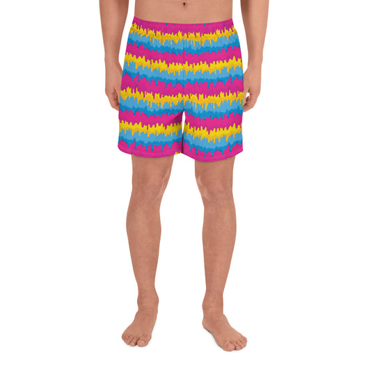 Pansexual Pride Men’s Recycled Athletic Shorts - LGBTQIA Pink, Blue, Yellow Athletic Short Pants - Parade Club Vacation Running Swimming