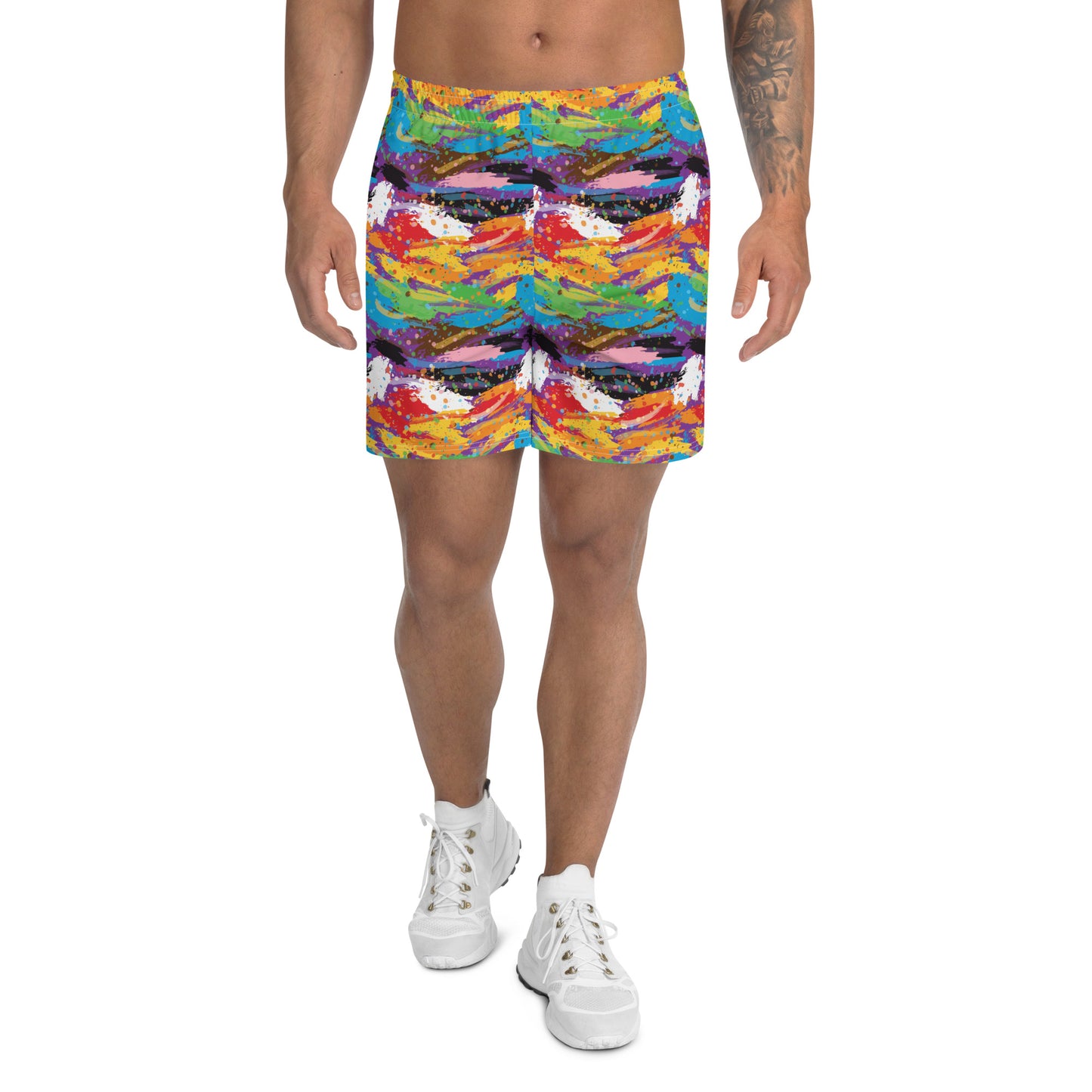 Progress Pride Men’s Recycled Athletic Shorts - LGBTQIA Red, Orange, Yellow, Green, Rainbow, Purple, Black, Pink and White Athletic Short Pants - Parade Club Vacation Running Swimming