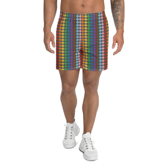 Progress Pride Men’s Recycled Athletic Shorts - LGBTQIA Red, Orange, Yellow, Green, Rainbow, Purple, Black, Pink and White Athletic Short Pants - Parade Club Vacation Running Swimming